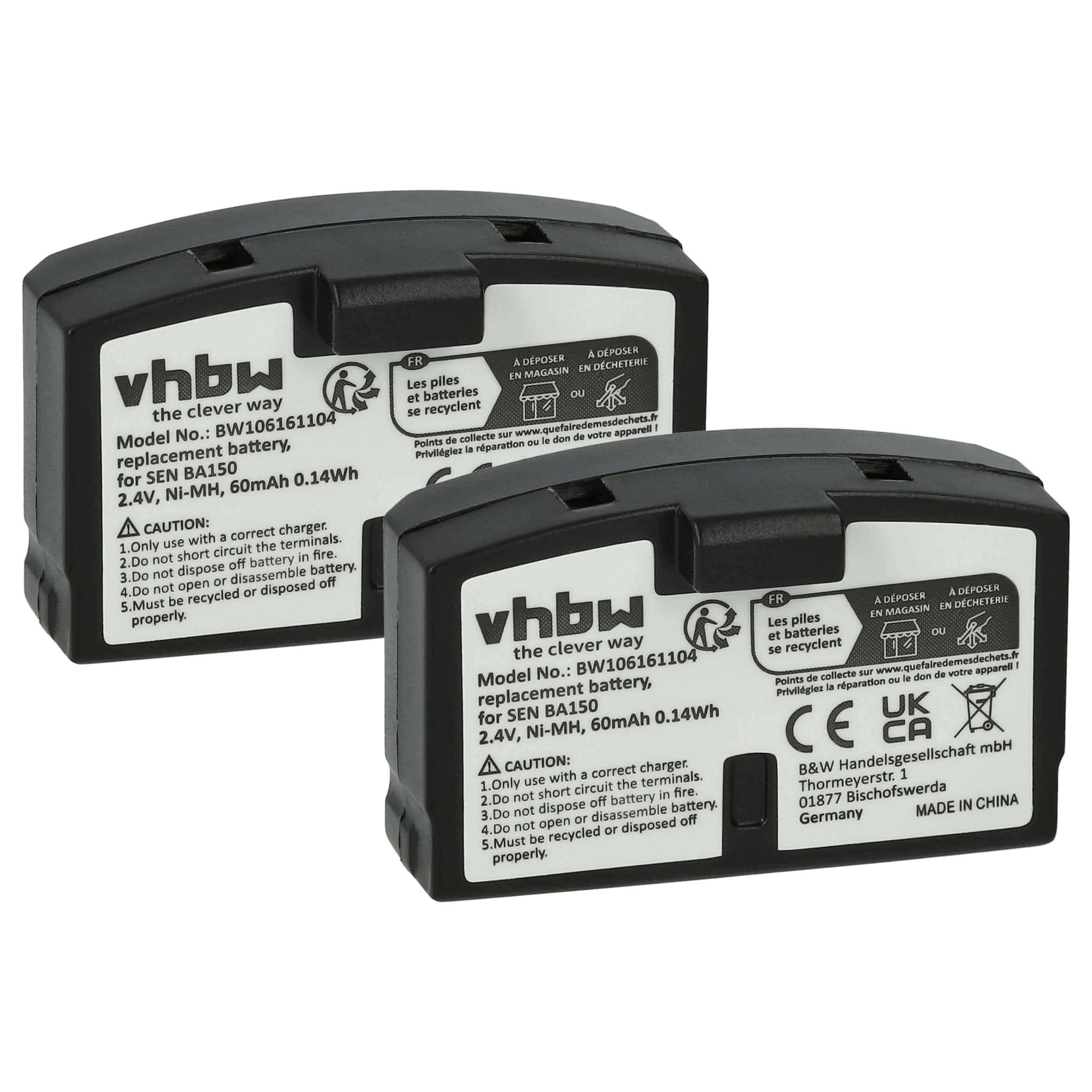 Batteries (2x pièces) remplace Sennheiser BA151, BA150, BA152 pour casque audio - 60mAh 2,4V NiMH