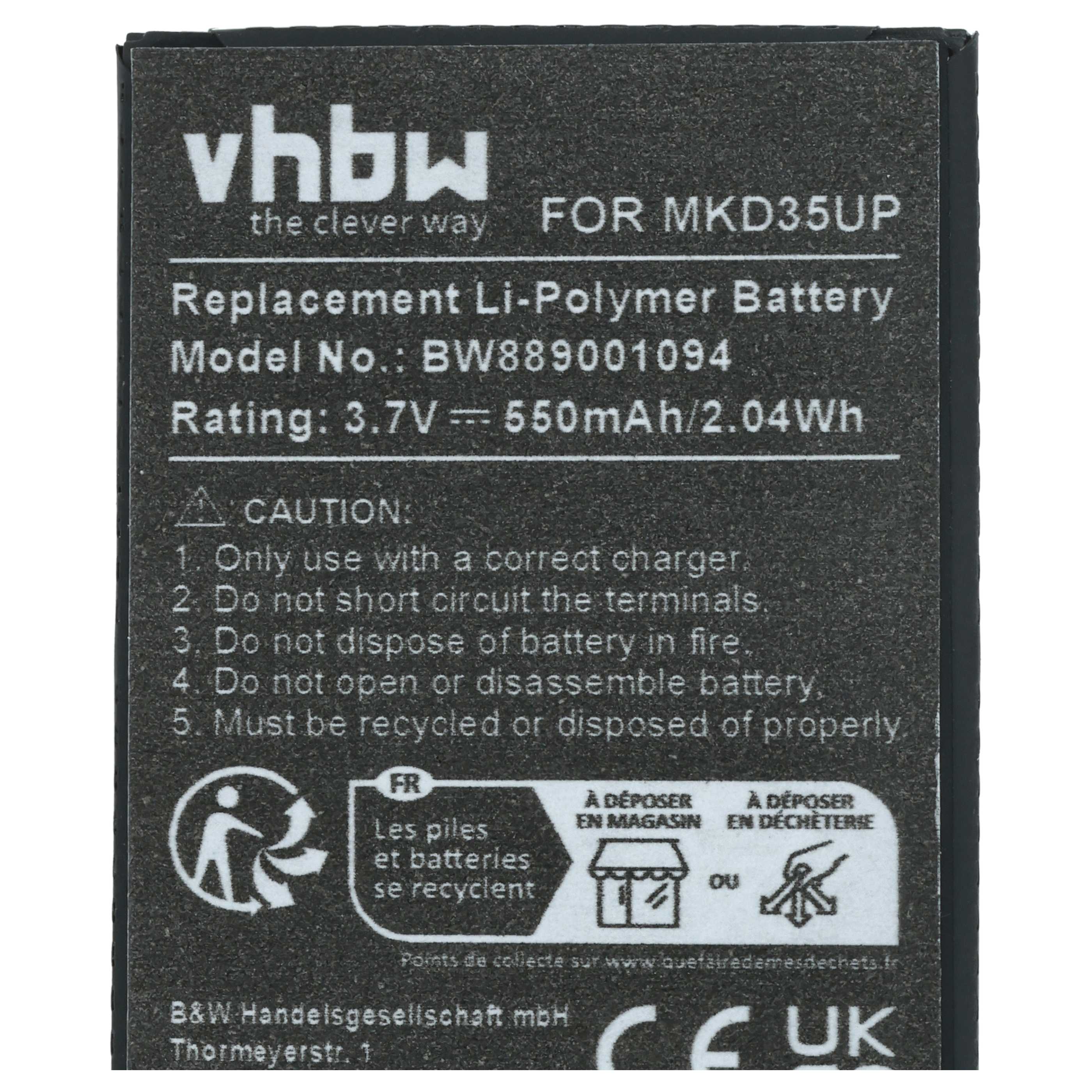 Car Key Fob Battery Replacement for BMW MKD35UP - 550 mAh 3.7 V Li-polymer