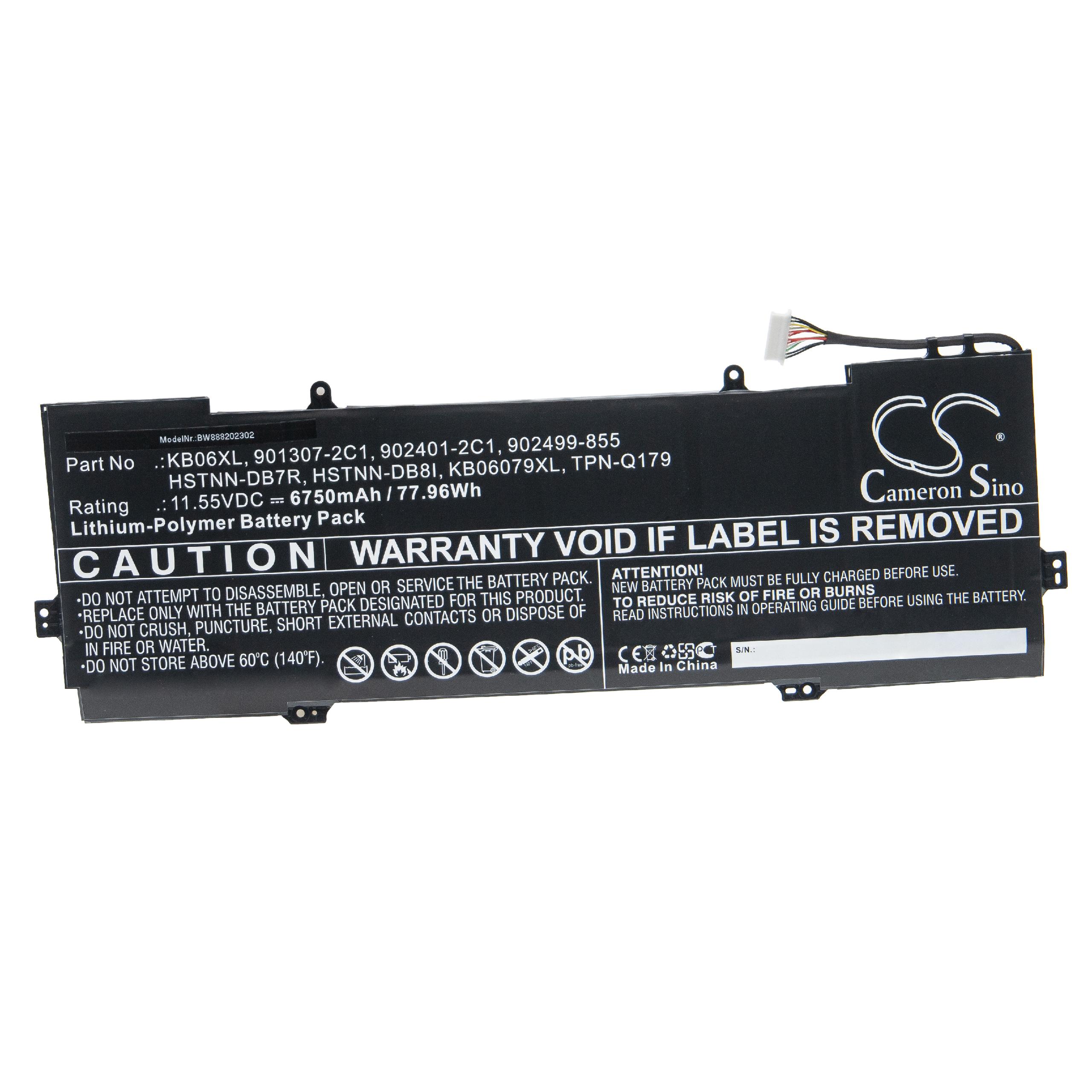 Notebook Battery Replacement for HP 901307-2C1, 902499-855, 902401-2C1, HSTNN-DB7R - 6750mAh 11.55V Li-polymer