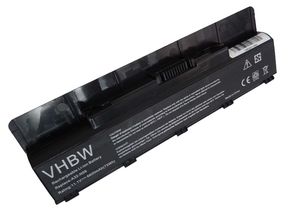 Notebook Battery Replacement for Asus A32-N56, A31-N56, A33-N56 - 6600mAh 10.8V Li-Ion, black