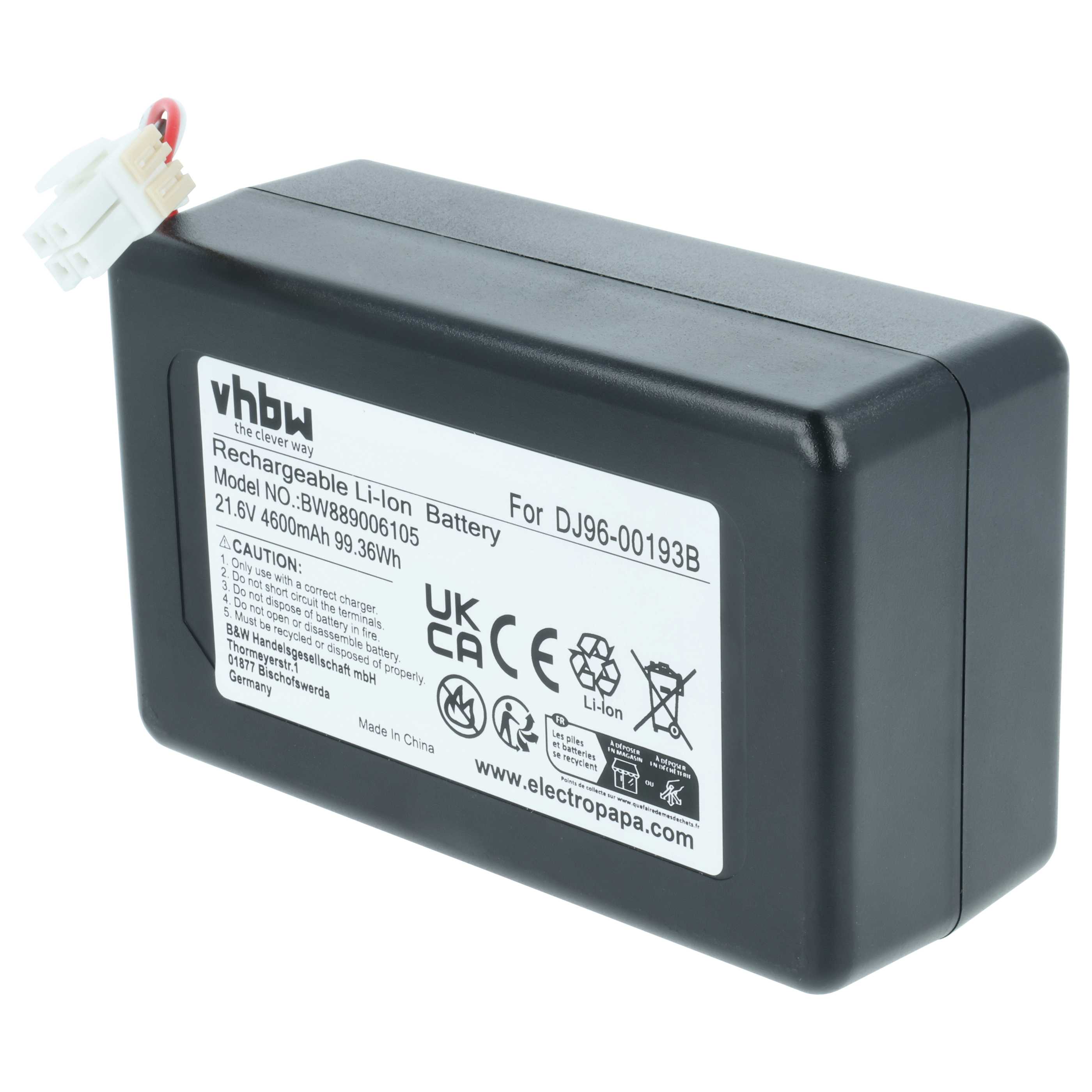 Battery replaces Samsung DJ96-00193F, DJ96-00193B, DJ68-00741V-00, VCA-RBT72 for Samsung 4600mAh, 21.6V, Li-Ion