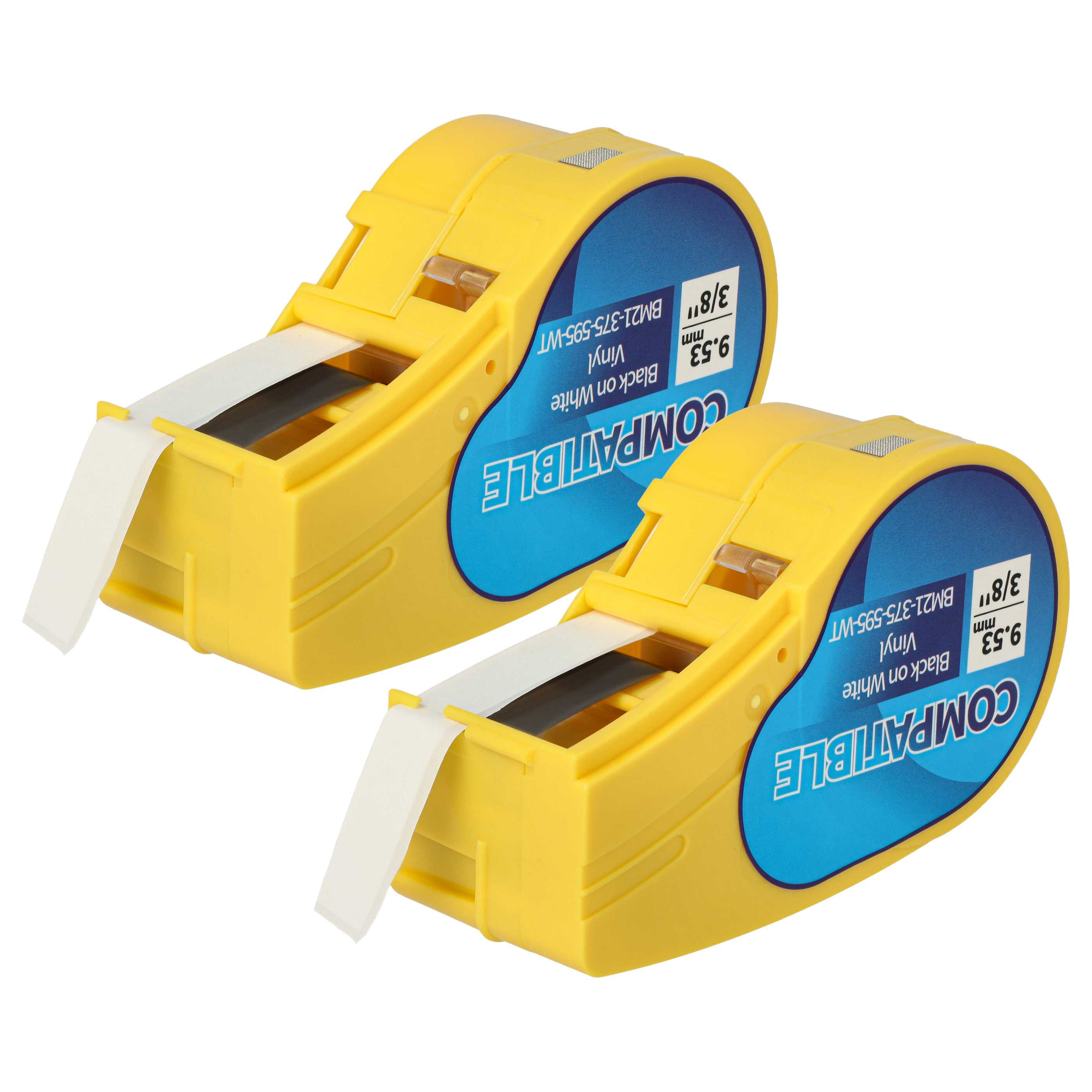 2x Schriftband als Ersatz für Brady M21-375-595-WT 9,35mm Schwarz auf Weiß, Vinyl