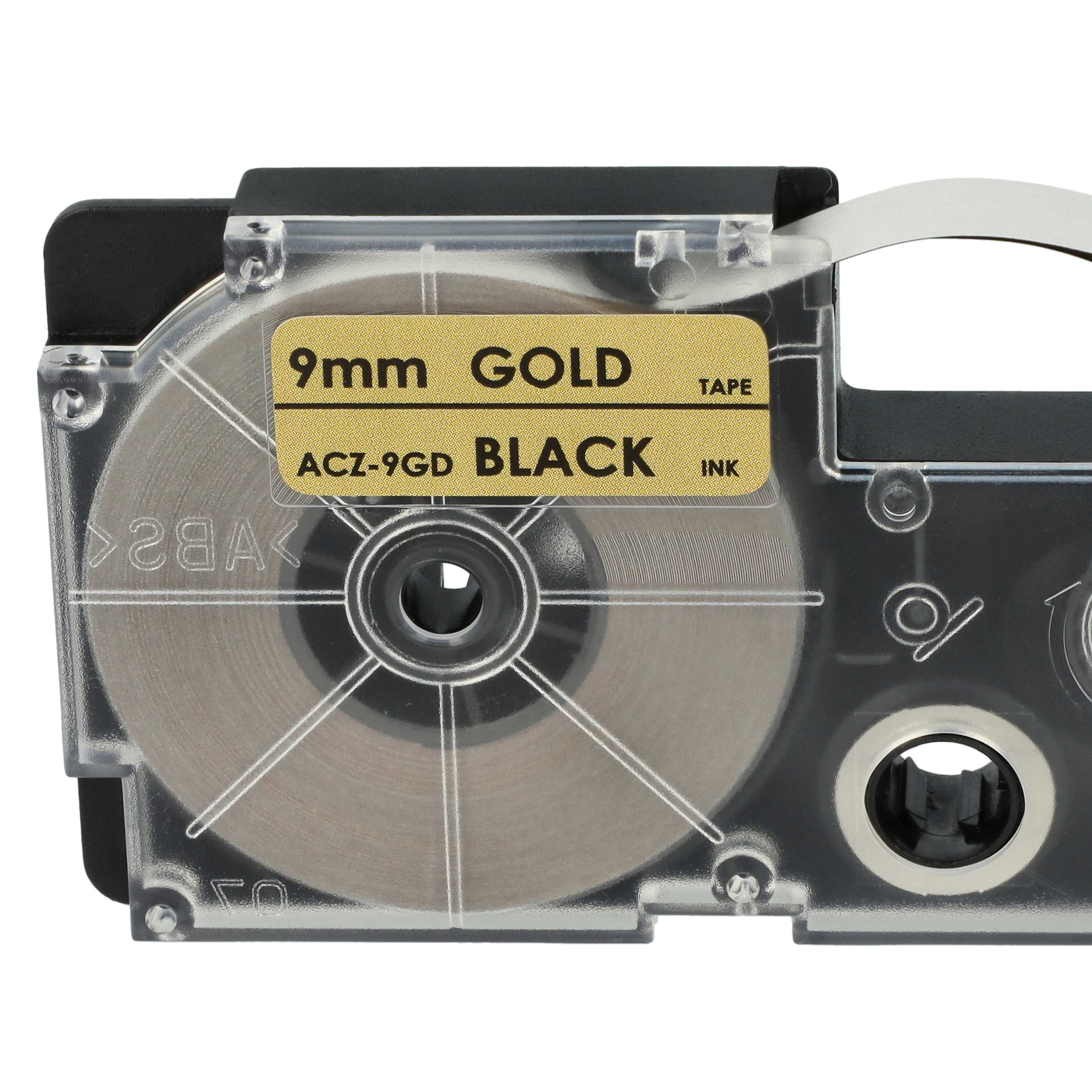 Label Tape replaces Casio XR-9GD1, XR-9GD - 9 mm Black to Gold