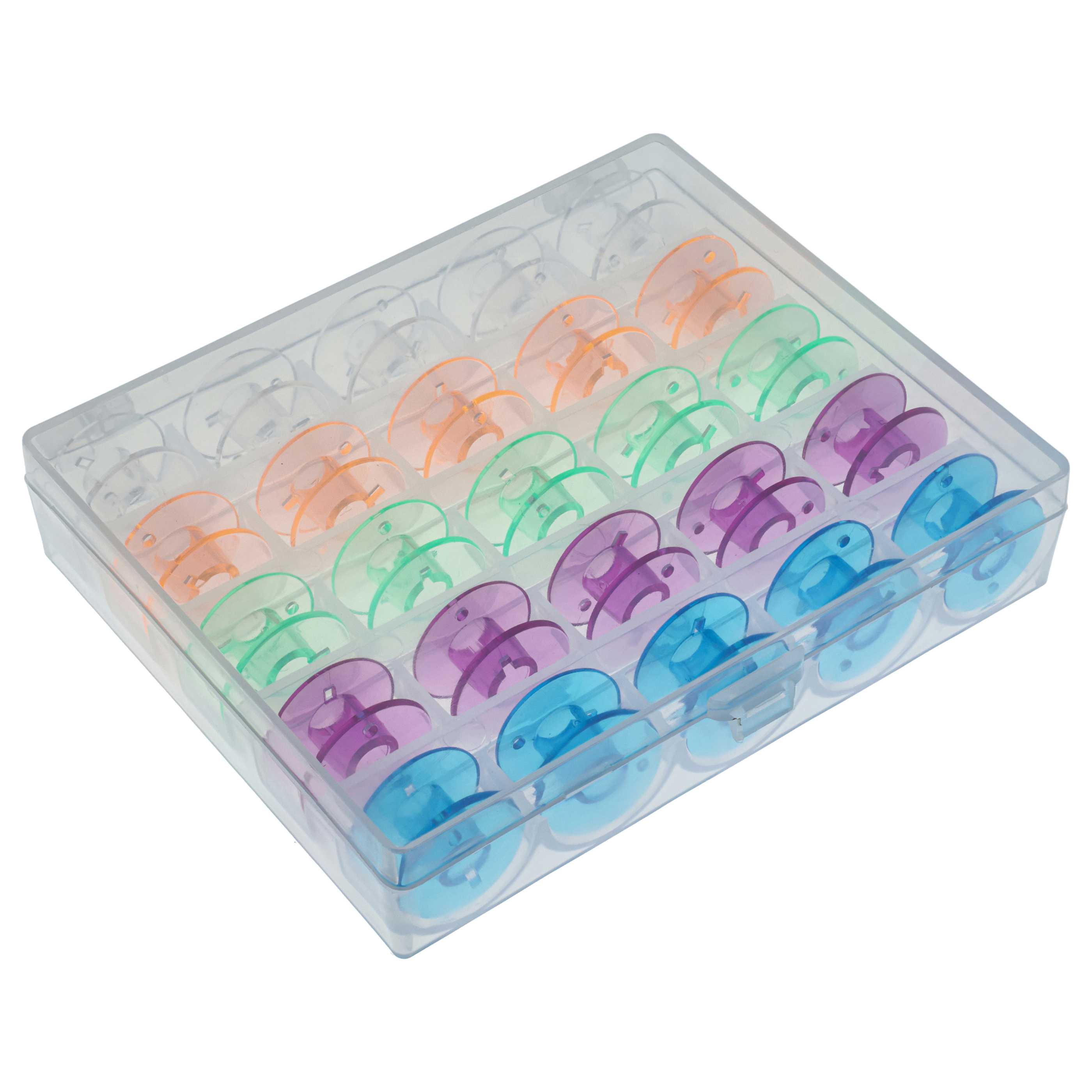 26x caja para bobinas de máquina de coser Singer, Privileg, Victoria, Toyota - Incl. 25 bobinas, color