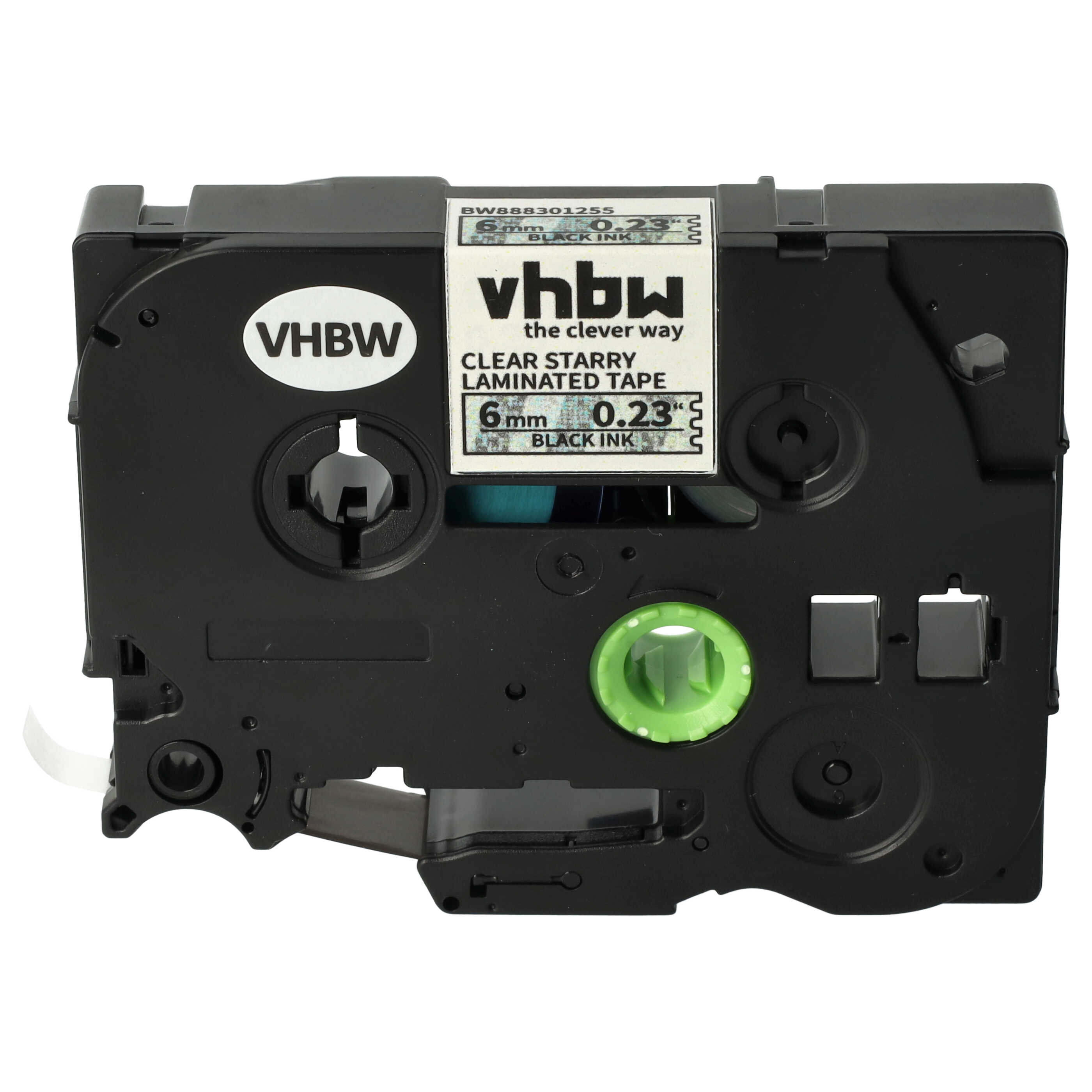 Label Tape replaces Brother TZE-111L1 - 6 mm Black to Transparent (Glitter)