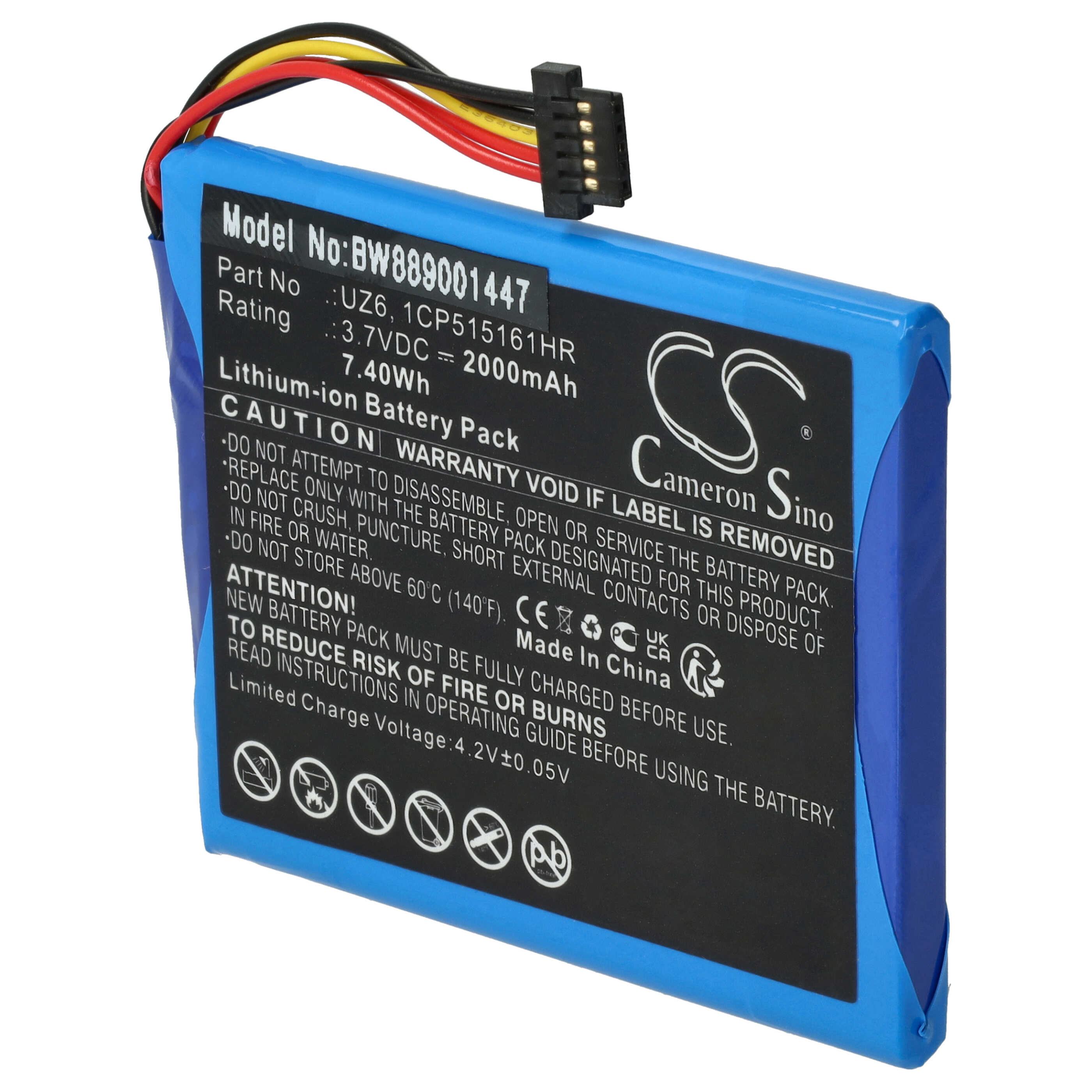 GPS Battery Replacement for TomTom UZ6, 1CP515161HR - 2000mAh, 3.7V