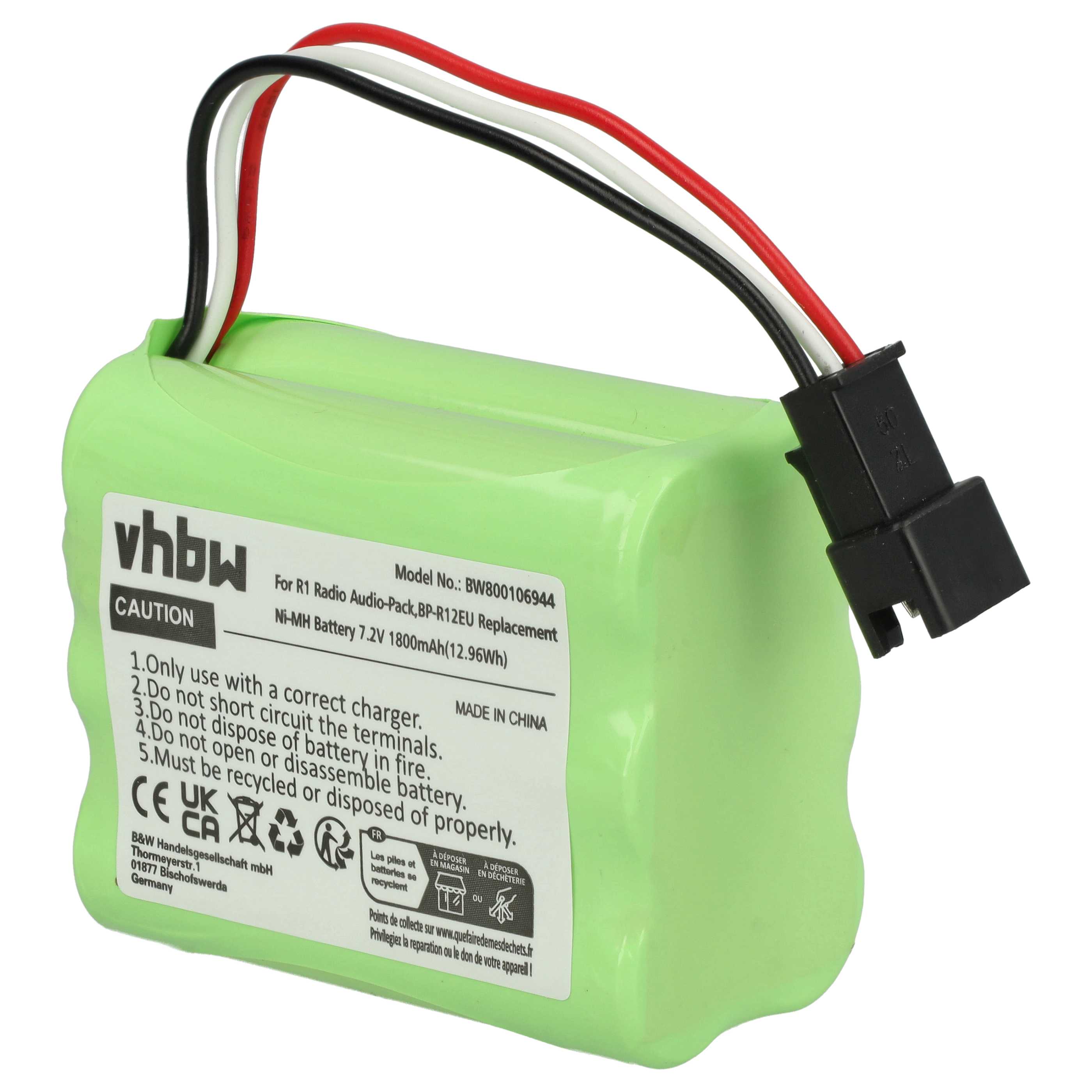Batterie remplace Teac BP-R1, BP-R12EU, BP-R1EU, BP-R2, BP-R5 radio - 1800mAh 7,2V NiMH