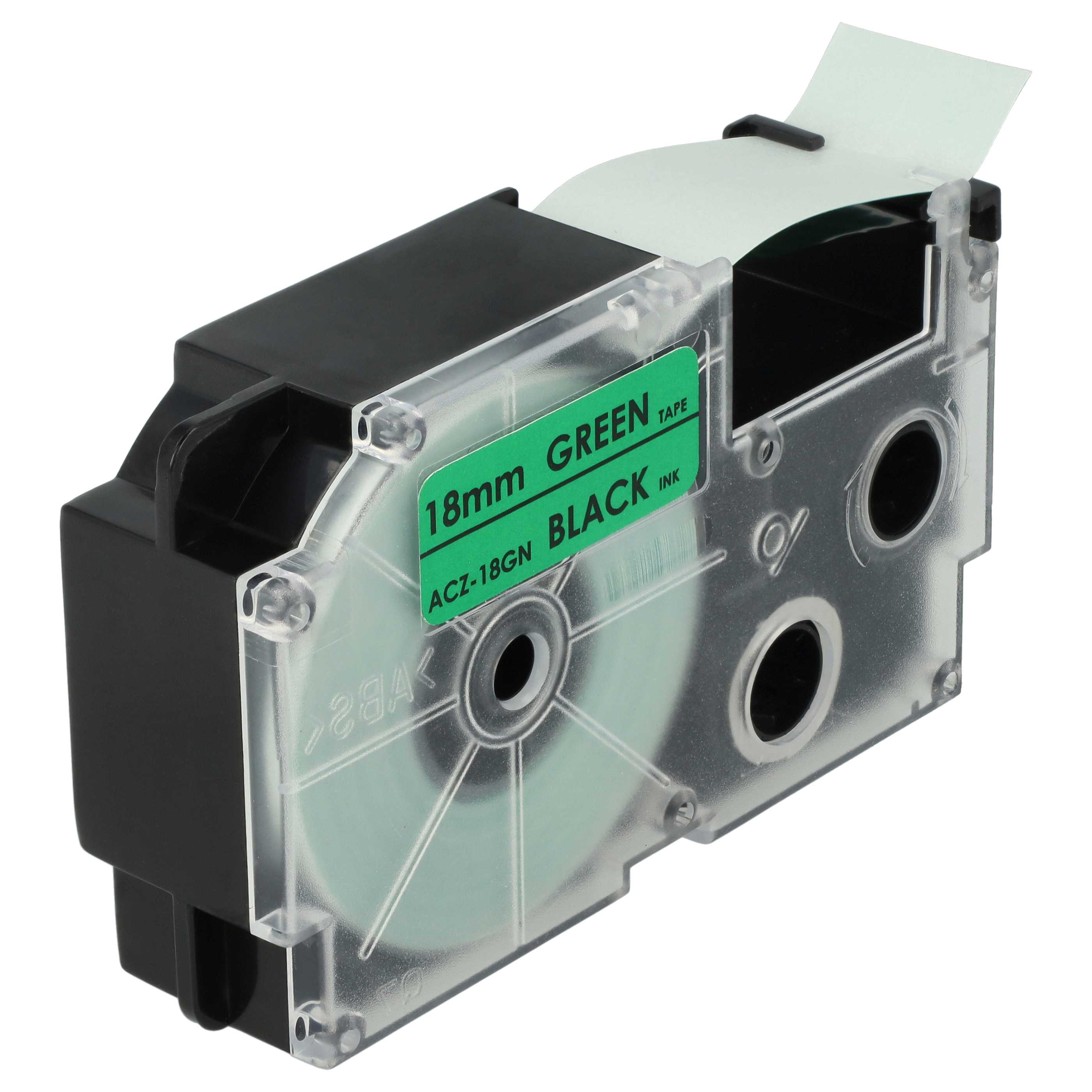 Cassette à ruban remplace Casio XR-18GN1, XR-18GN - 18mm lettrage Noir ruban Vert, pet+ RESIN