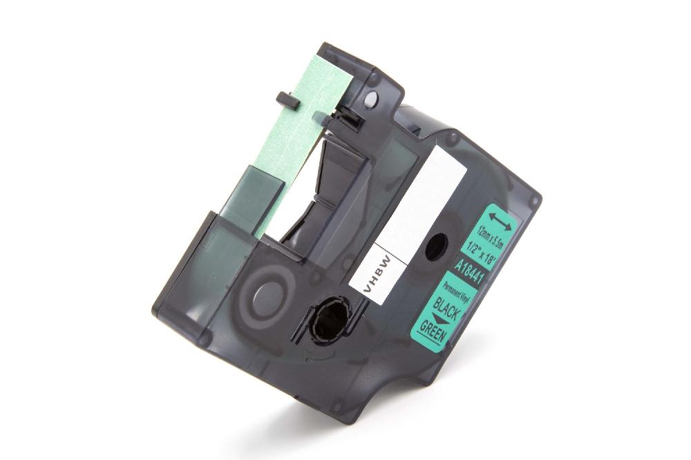 Label Tape as Replacement for Dymo 18441 - 12 mm Black to Green, Vinyl