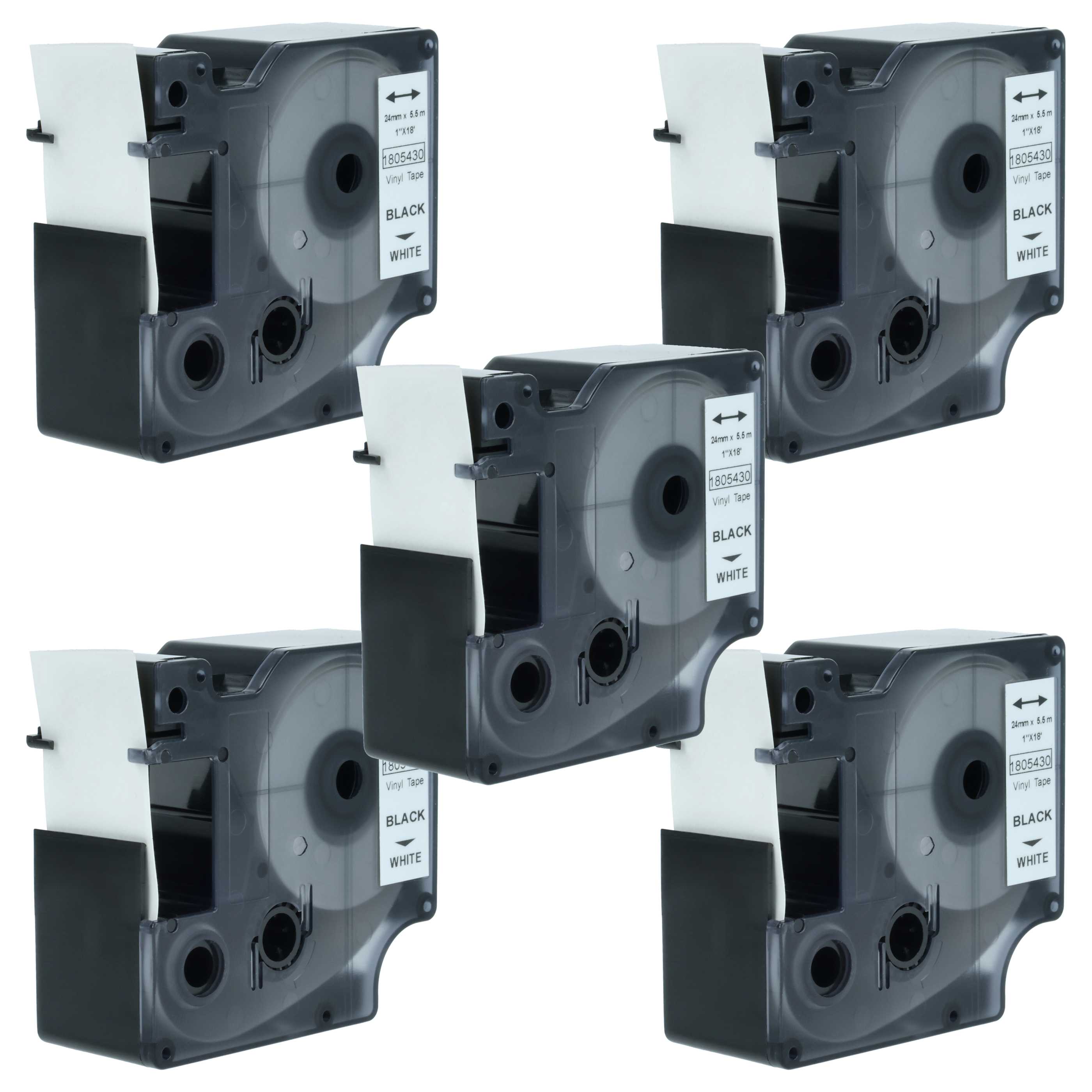 5x Cassetta nastro sostituisce Dymo 1805430 per etichettatrice 24mm nero - bianco, vinile