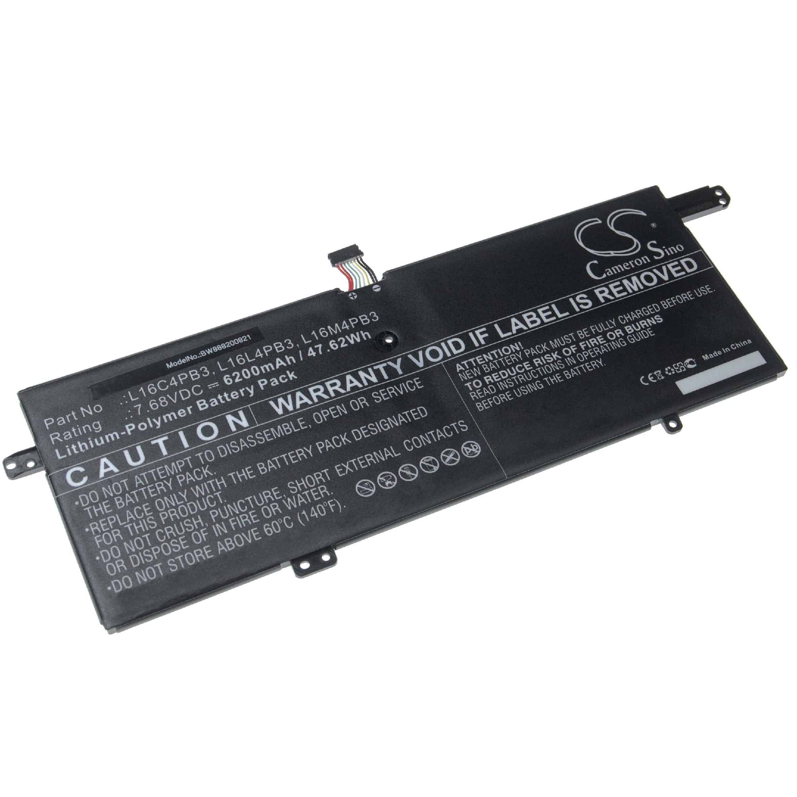 Batterie remplace Lenovo L16L4PB3, L16C4PB3 pour ordinateur portable - 6200mAh 7,68V Li-polymère, noir