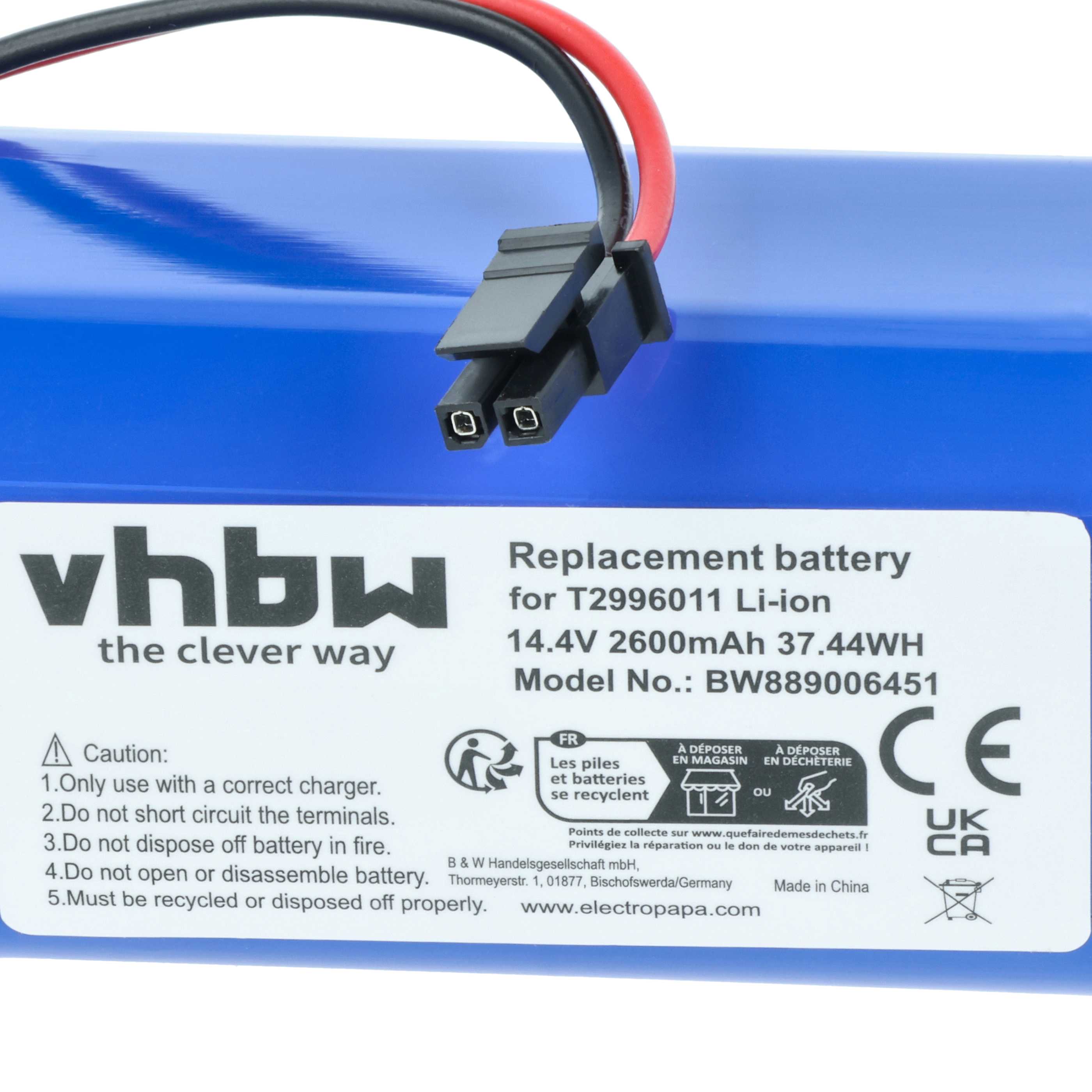 Battery replaces Eufy T2996011, U092-INR-MH1-4S1P for Eufy etc. 2600mAh, 14.4V, Li-Ion