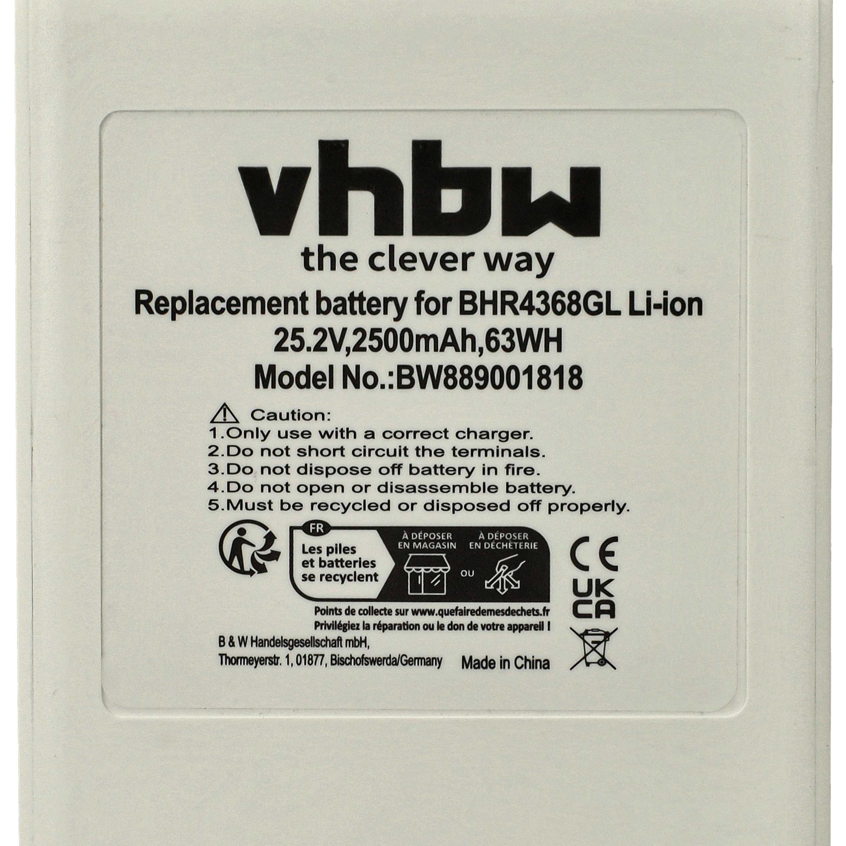 Batterie remplace Dreame P2046-7S1P-BCB, P2046-7S1P-BCA, 3027689 pour aspirateur - 2500mAh 25,2V Li-ion