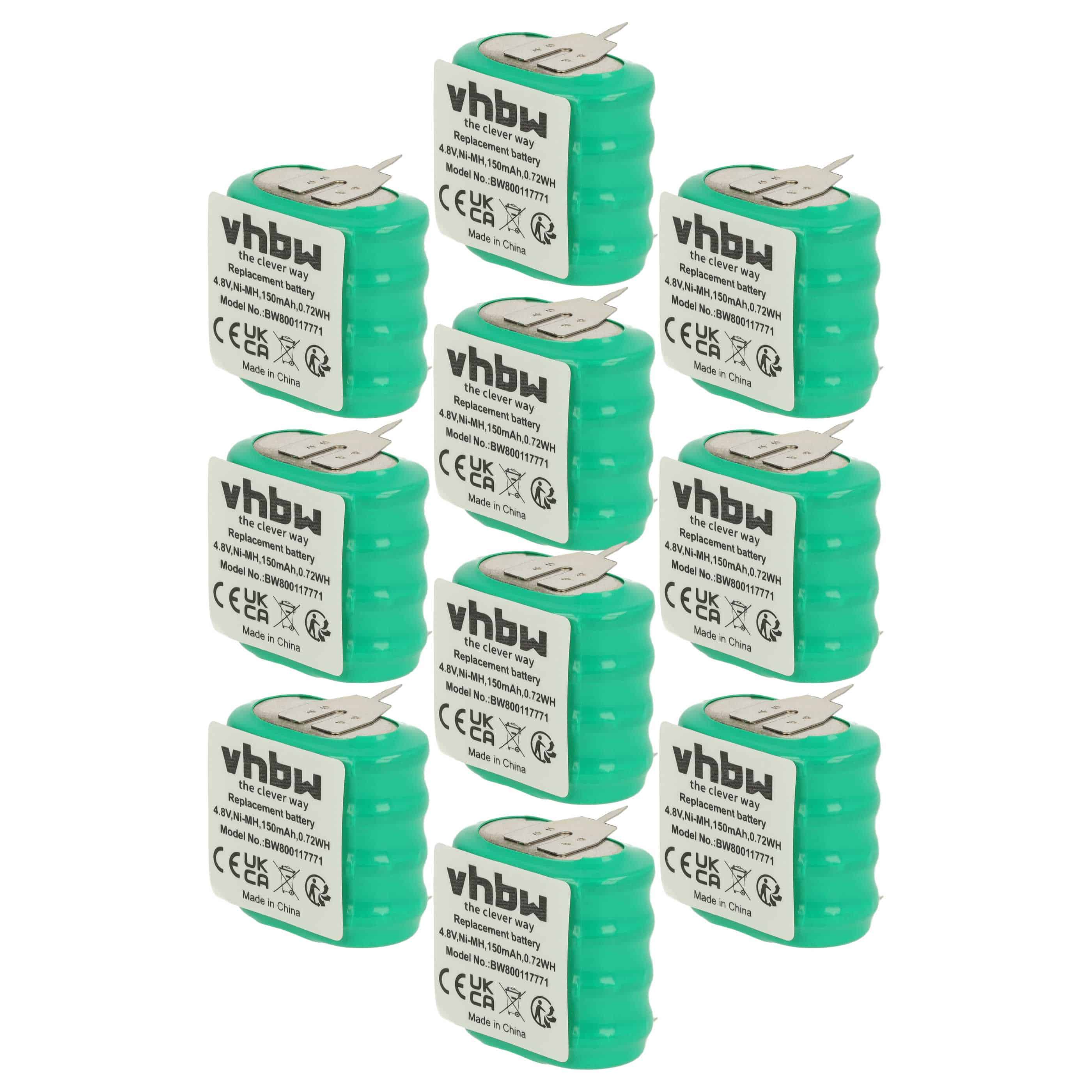 10x Button Cell Battery Type 4/V150H 3 Pins for Model Building Solar Lamps etc. - 150 mAh 4.8 V NiMH