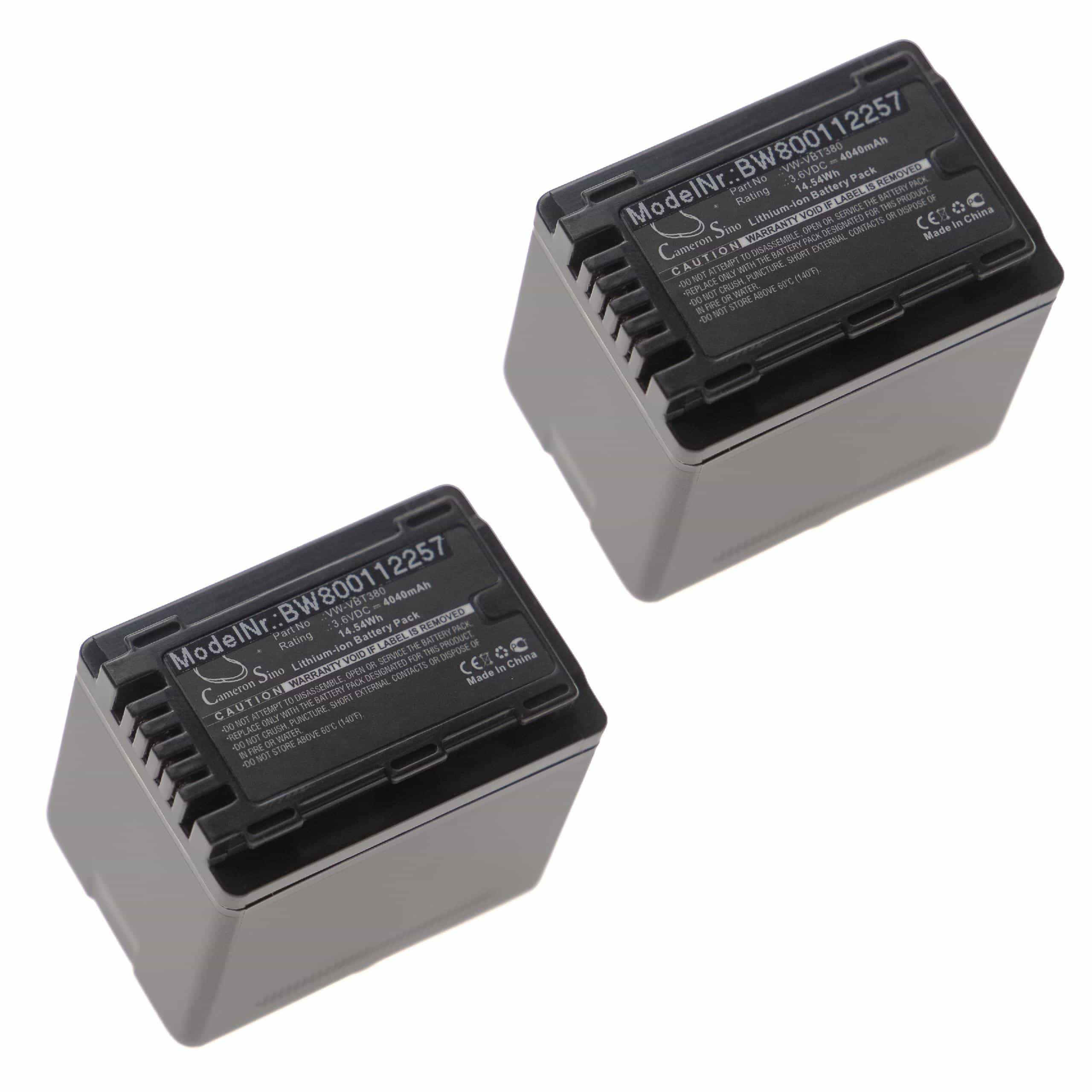 Videocamera 2x Battery replaces Panasonic VW-VBK180, VW-VBK360, VW-VBT380, VW-VBT190 - 4040 mAh 3.6 V Li-Ion