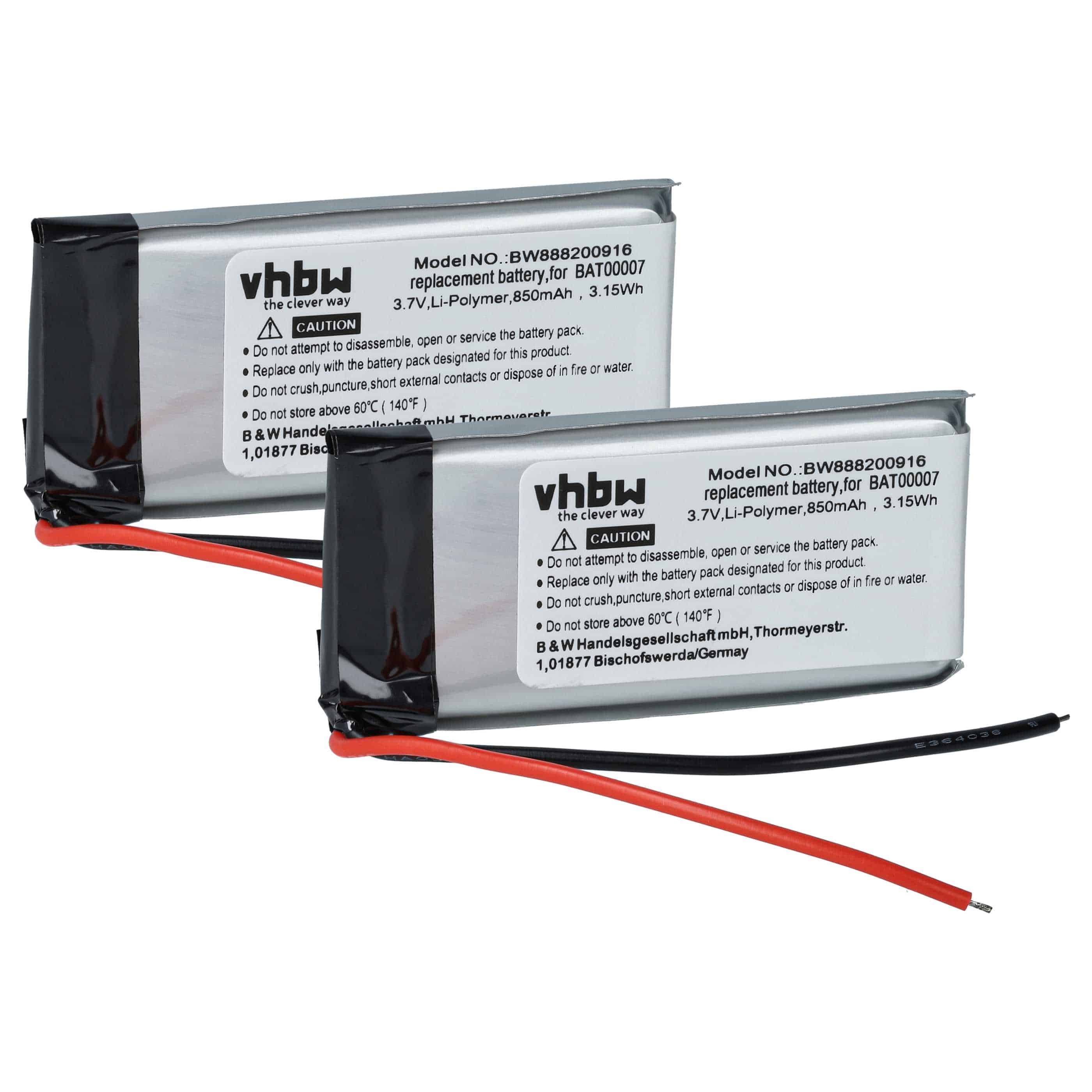 2x Akumulator do słuchawek bezprzewodowych zamiennik Cardo BAT00007 - 850 mAh 3,7 V LiPo