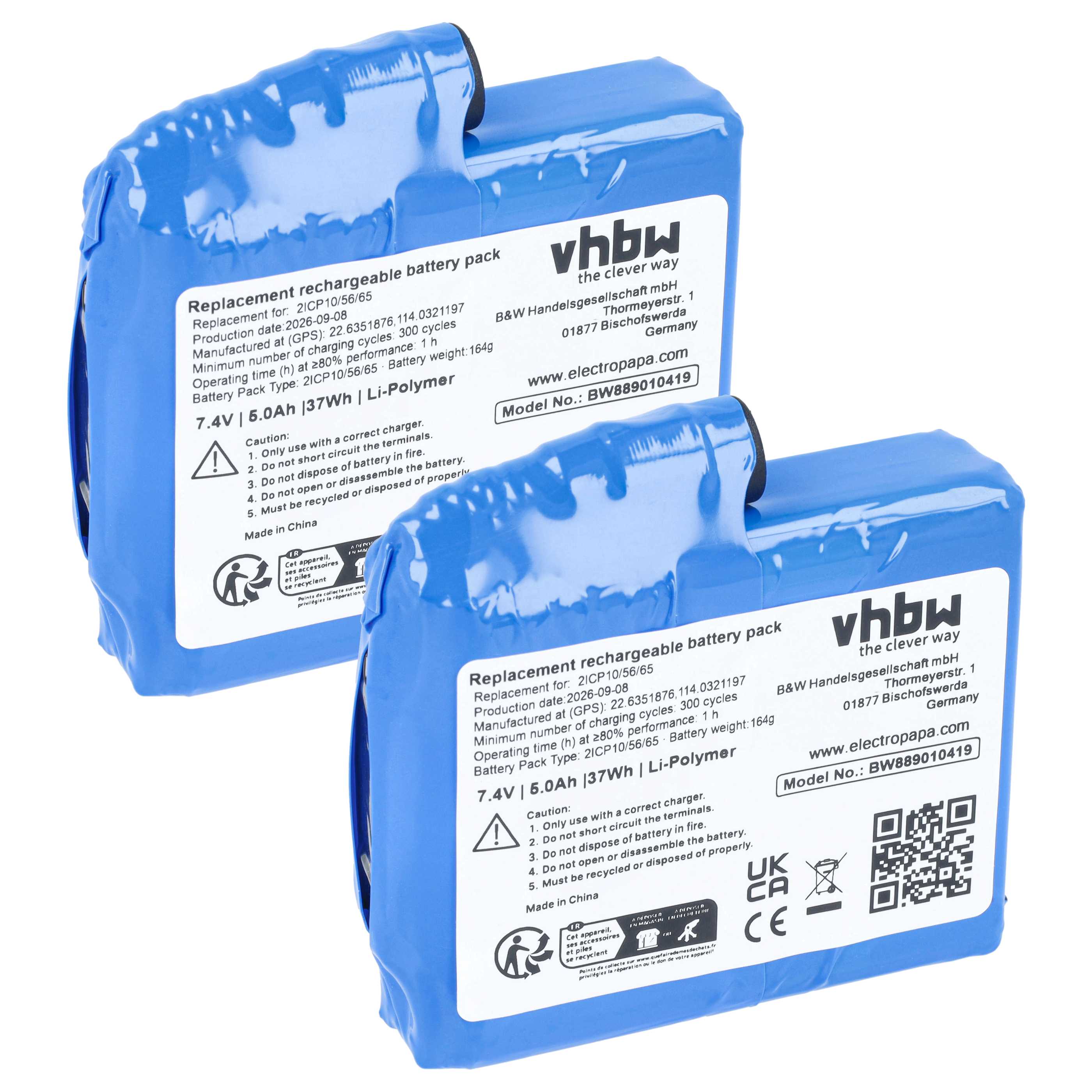 Heizkleidung-Akku (2 Stück) als Ersatz für SWB01 für Barchi - 5000mAh 7,4V Li-Polymer