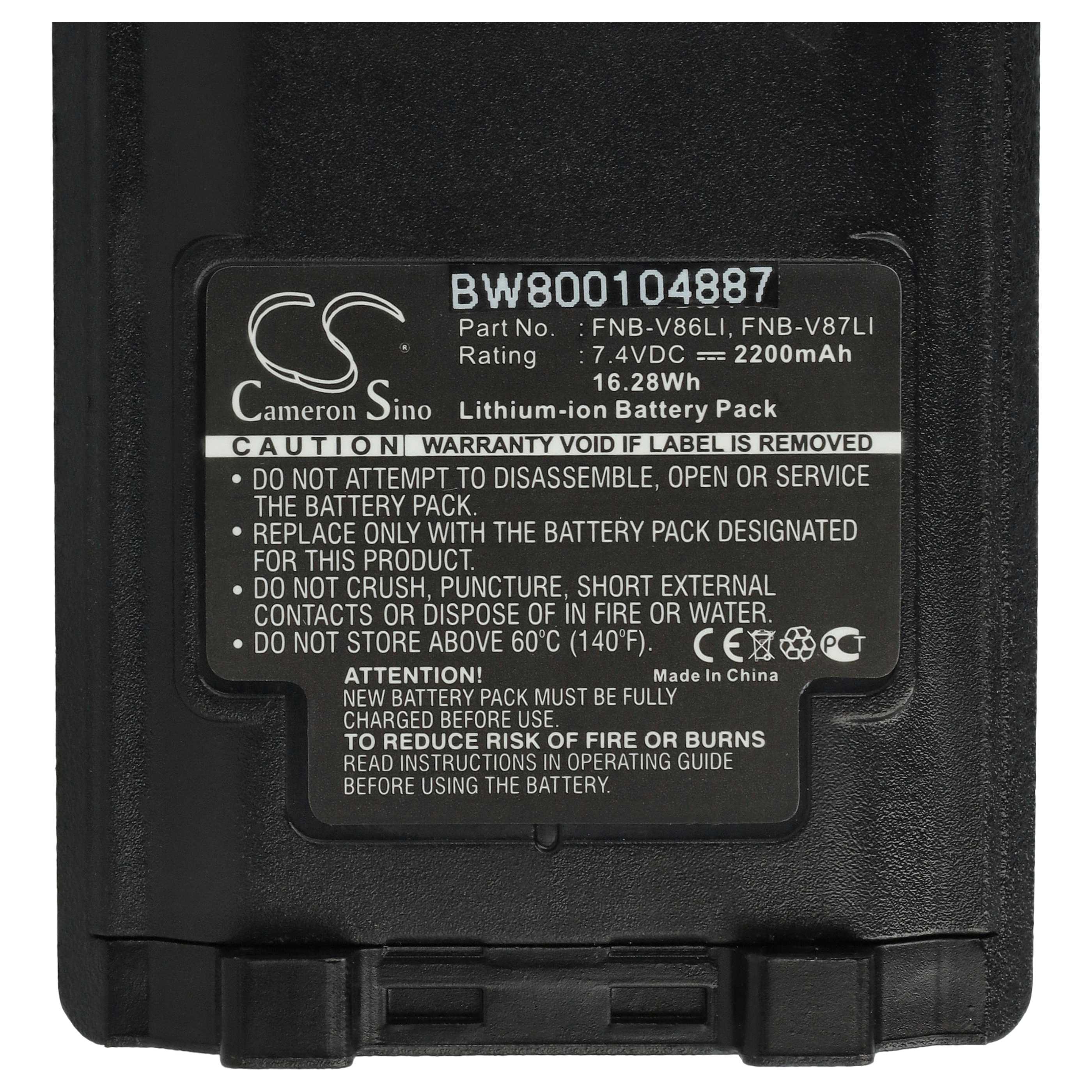 Radio Battery replaces Yaesu Vertex FNB-V87Li, FNB-V87, FNB-V86Li, FNB-V86 - 2200 mAh 7.4 V Li-Ion