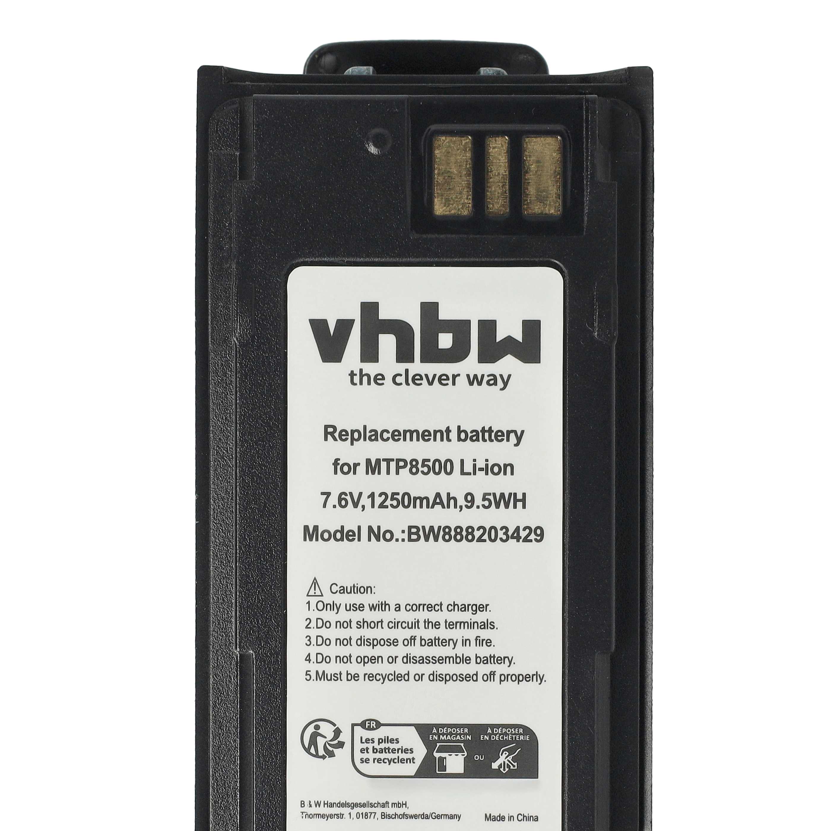 Radio 2x Battery replaces Motorola NNTN8570B, NNTN8570A, NNTN8570 - 1250 mAh 7.6 V Li-Ion + Belt Clip