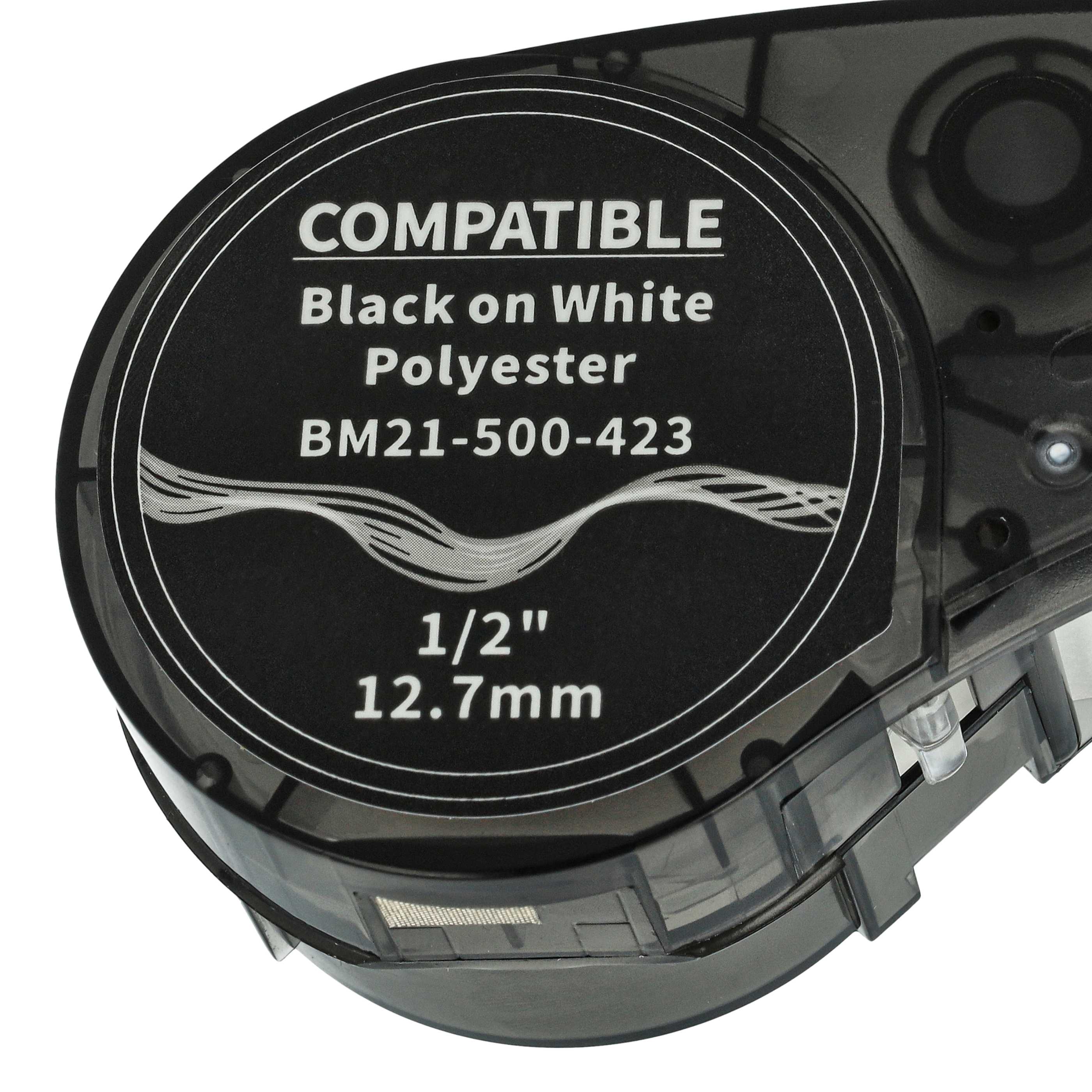 5x Schriftband als Ersatz für Brady M21-500-423 12,7mm Schwarz auf Weiß, Polyester