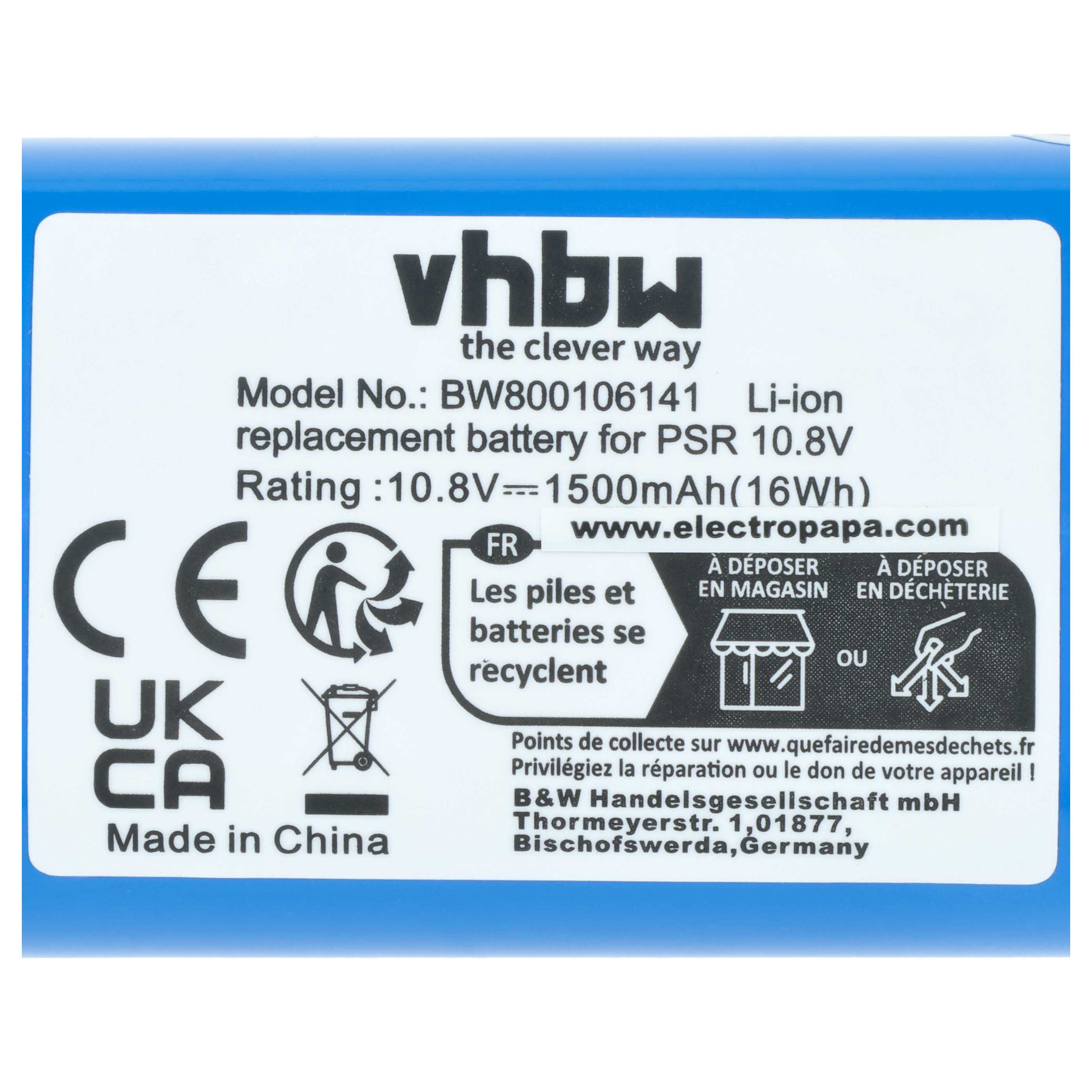 Battery replaces Bosch 2 607 336 863, 2 607 336 864, KEO Electric Power Tool - 1500 mAh, 10.8 V, Li-Ion