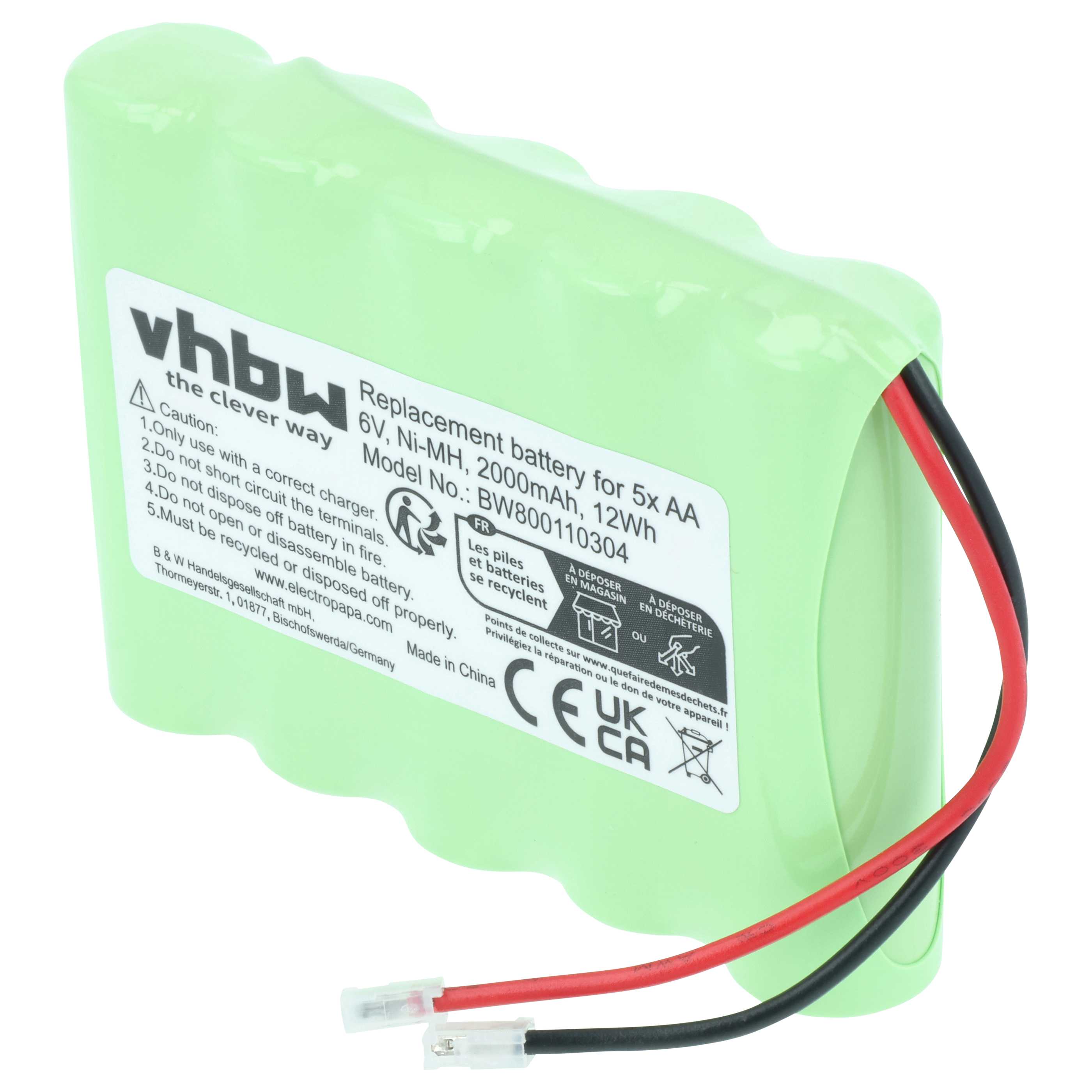 Universal Battery for various Devices - 2000 mAh 6 V NiMH Replaces 5x AA Mignon
