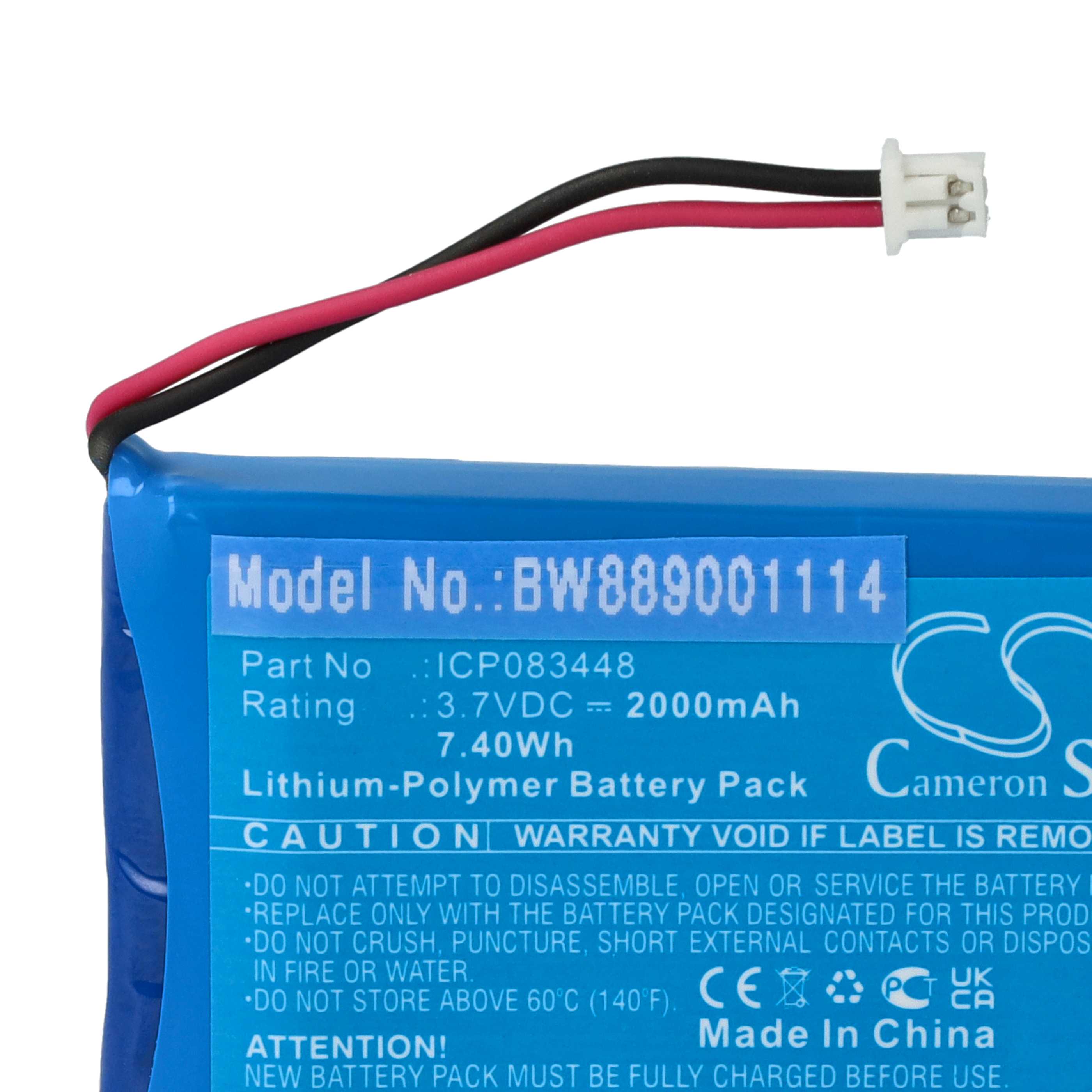 Radio 2x Battery replaces Albrecht ICP083448, JHHY903448A - 2000 mAh 3.7 V Li-polymer