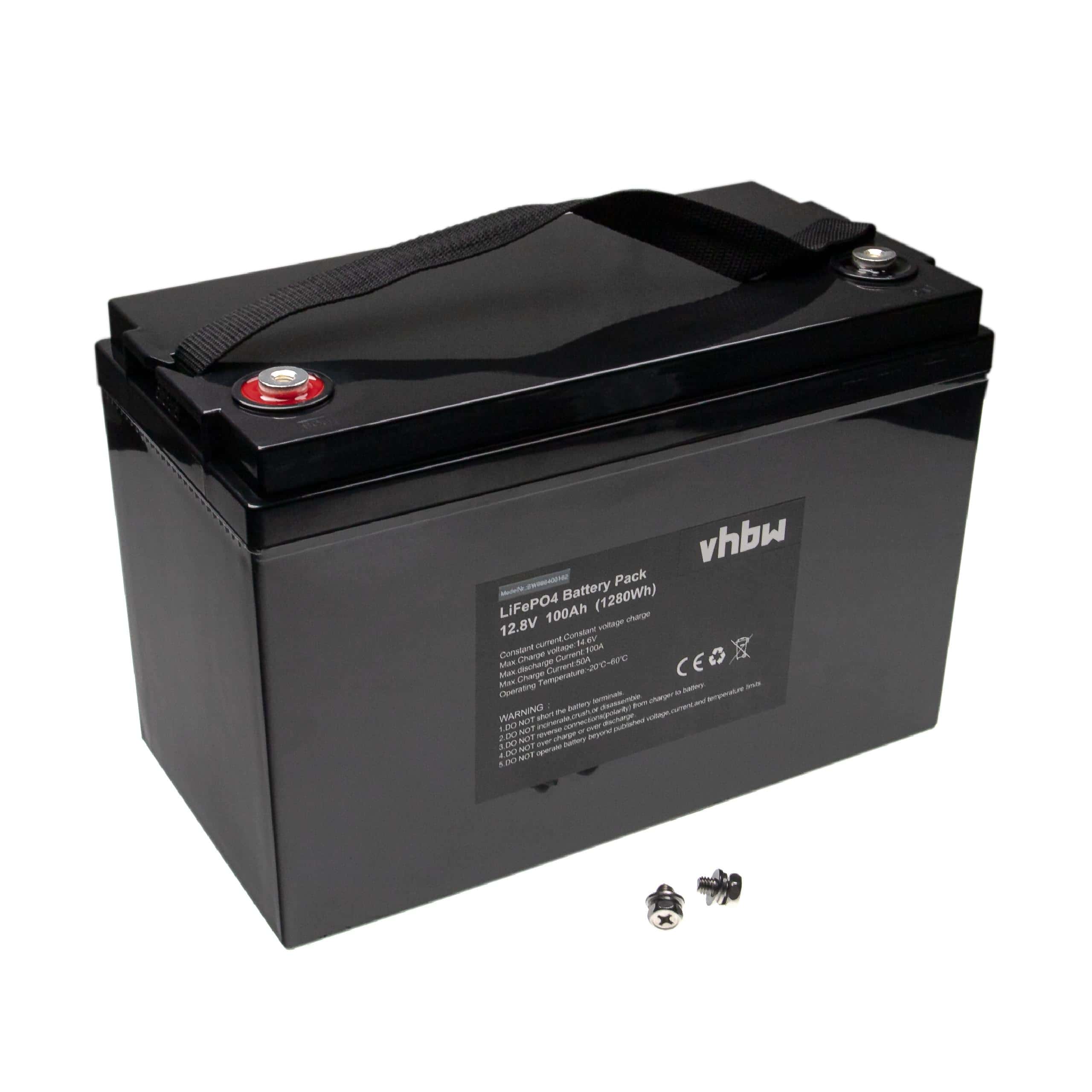 Bordbatterie Akku passend für Wohnmobil, Boot, Solaranlage - 100 Ah 12,8V LiFePO4, 100000mAh, schwarz