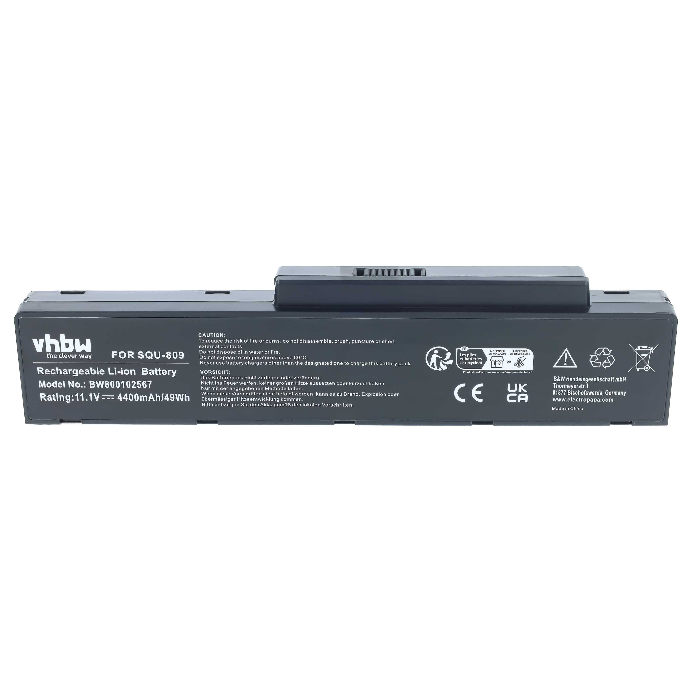 Notebook-Akku als Ersatz für Fujitsu-Siemens 3UR18650-2-T0182 - 4400mAh 11,1V Li-Ion, schwarz