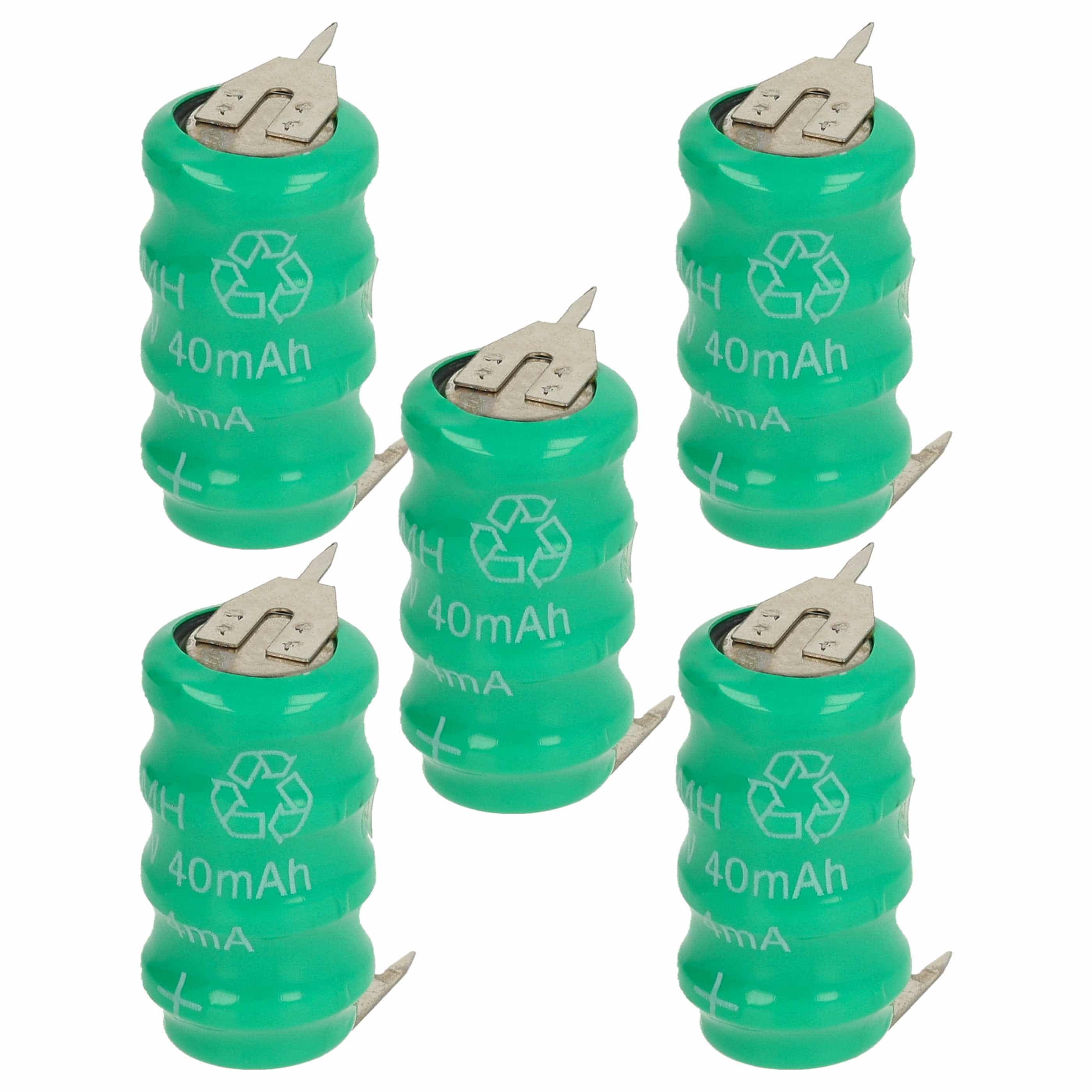 5x Button Cell Battery Type V40H 3 Pins for Model Building Solar Lamps etc. - 40 mAh 4.8 V NiMH