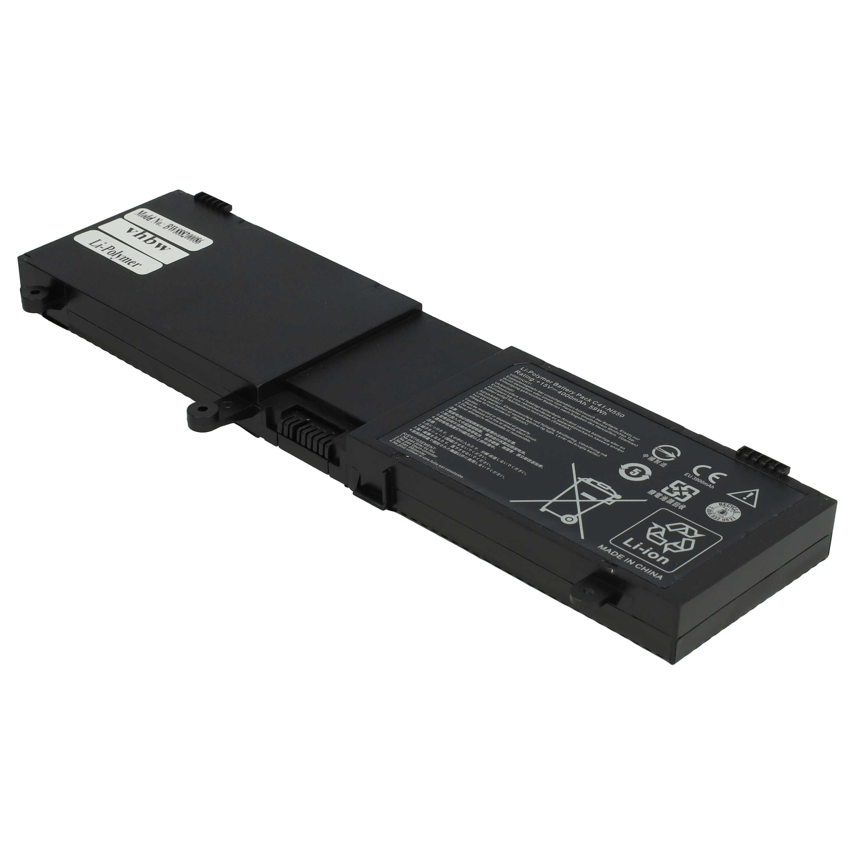Batterie remplace Asus 0B200-00390000, 0B200-00390100 pour ordinateur portable - 4000mAh 15V Li-polymère, noir