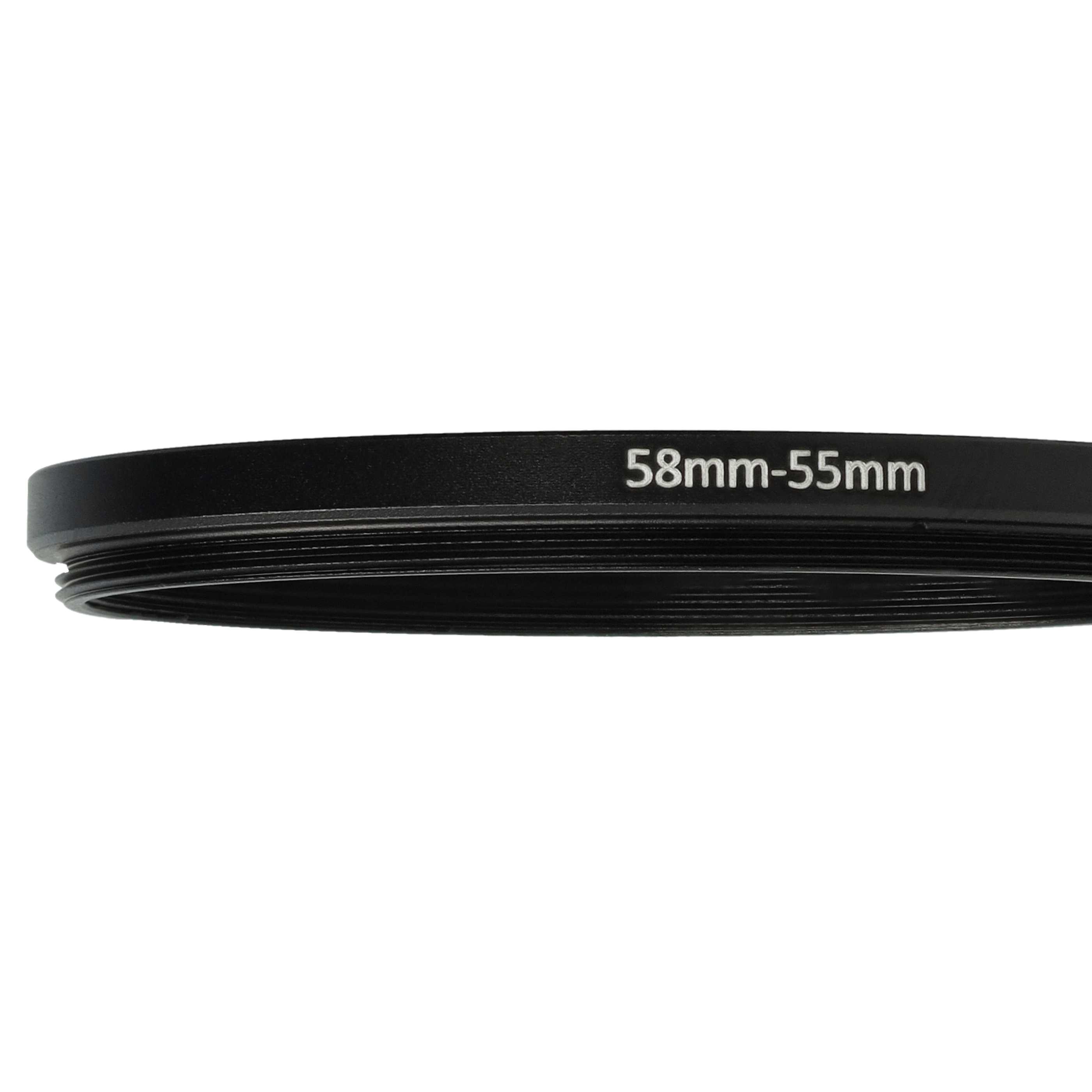 Redukcja filtrowa adapter Step-Down 58 mm - 55 mm pasująca do obiektywu - metal, czarny