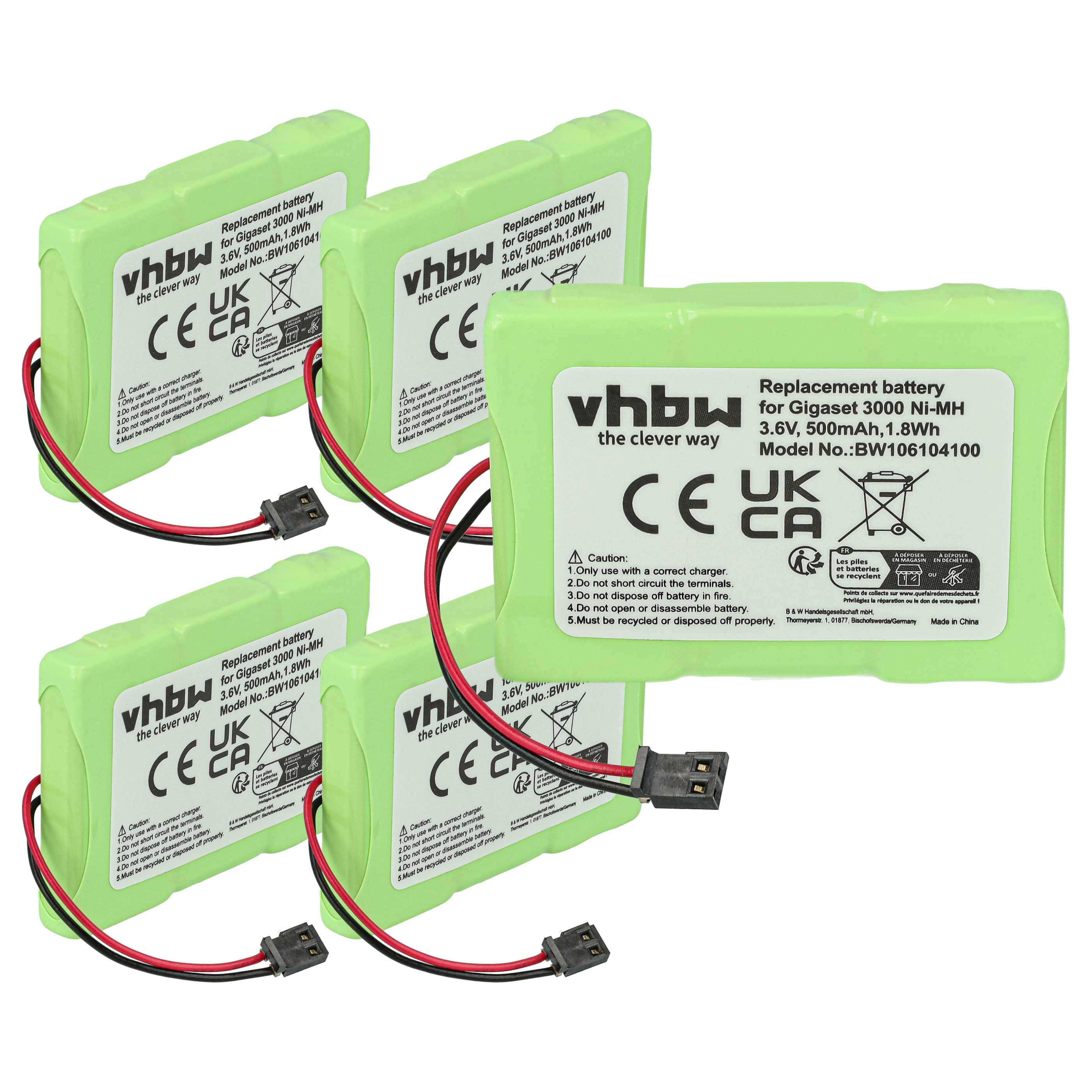 5x Batteries remplace Siemens T347, T325, NS3109, GPF6M3BMX, 3QNF3550 pour téléphone BTI - 500mAh 3,6V NiMH