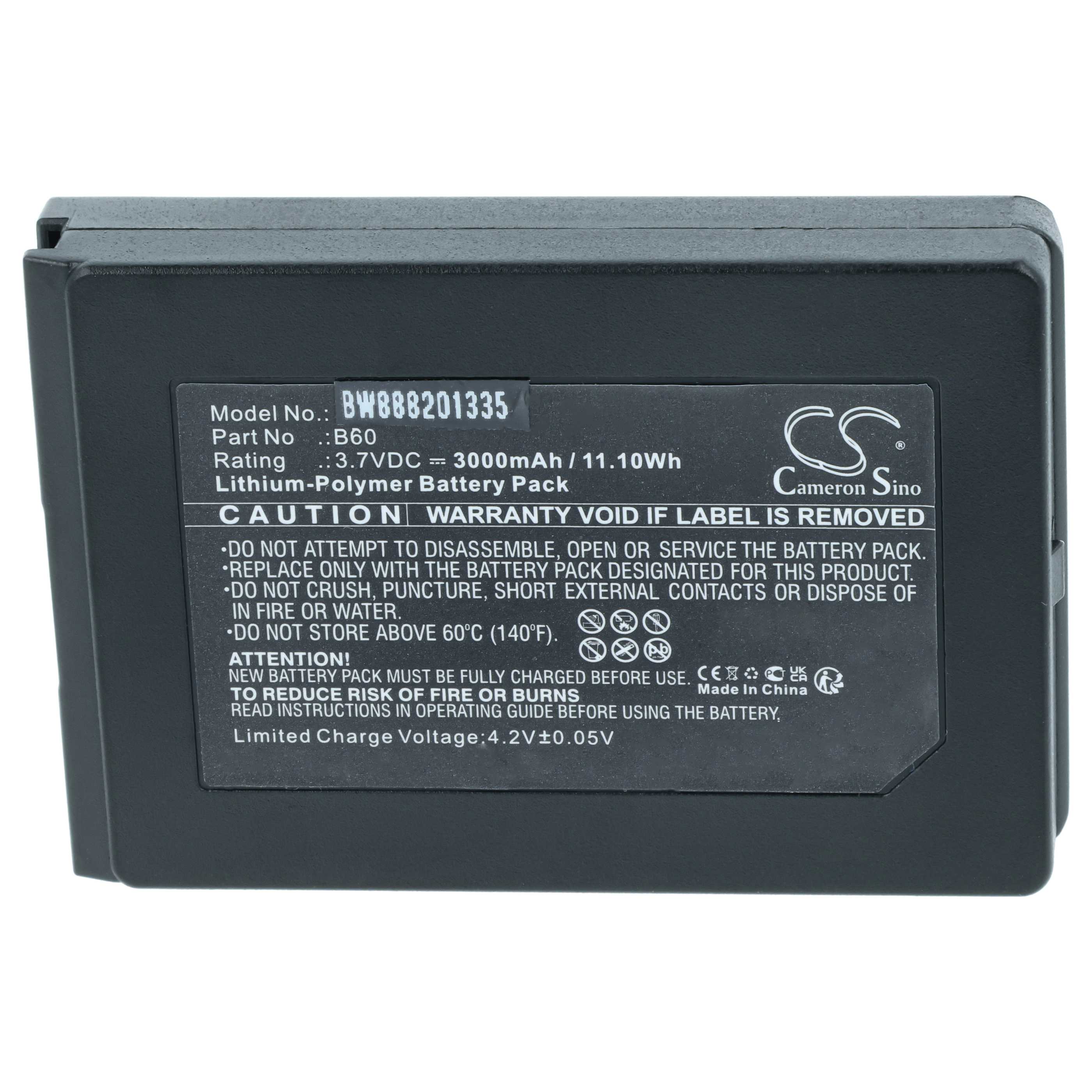 Batería reemplaza Vectron B60 para escáner código de barras (3000 mAh, 3,7 V, Li-Polímero)