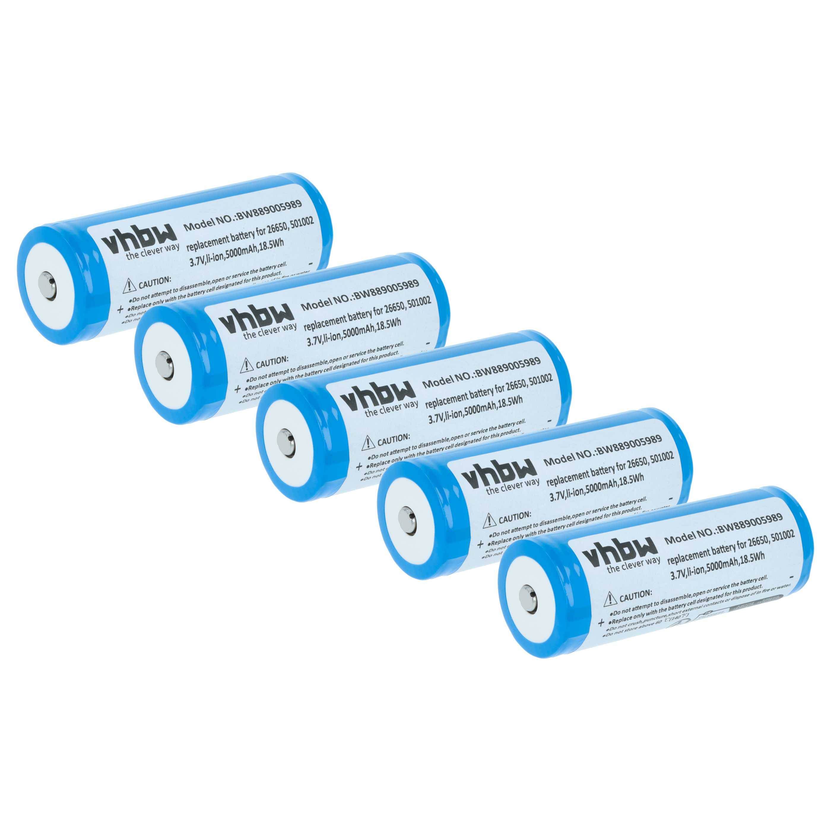 5x Batería reemplaza Ledlenser 501002, 04058205009263 para linterna (5000 mAh, 3,7 V, Li-Ion)
