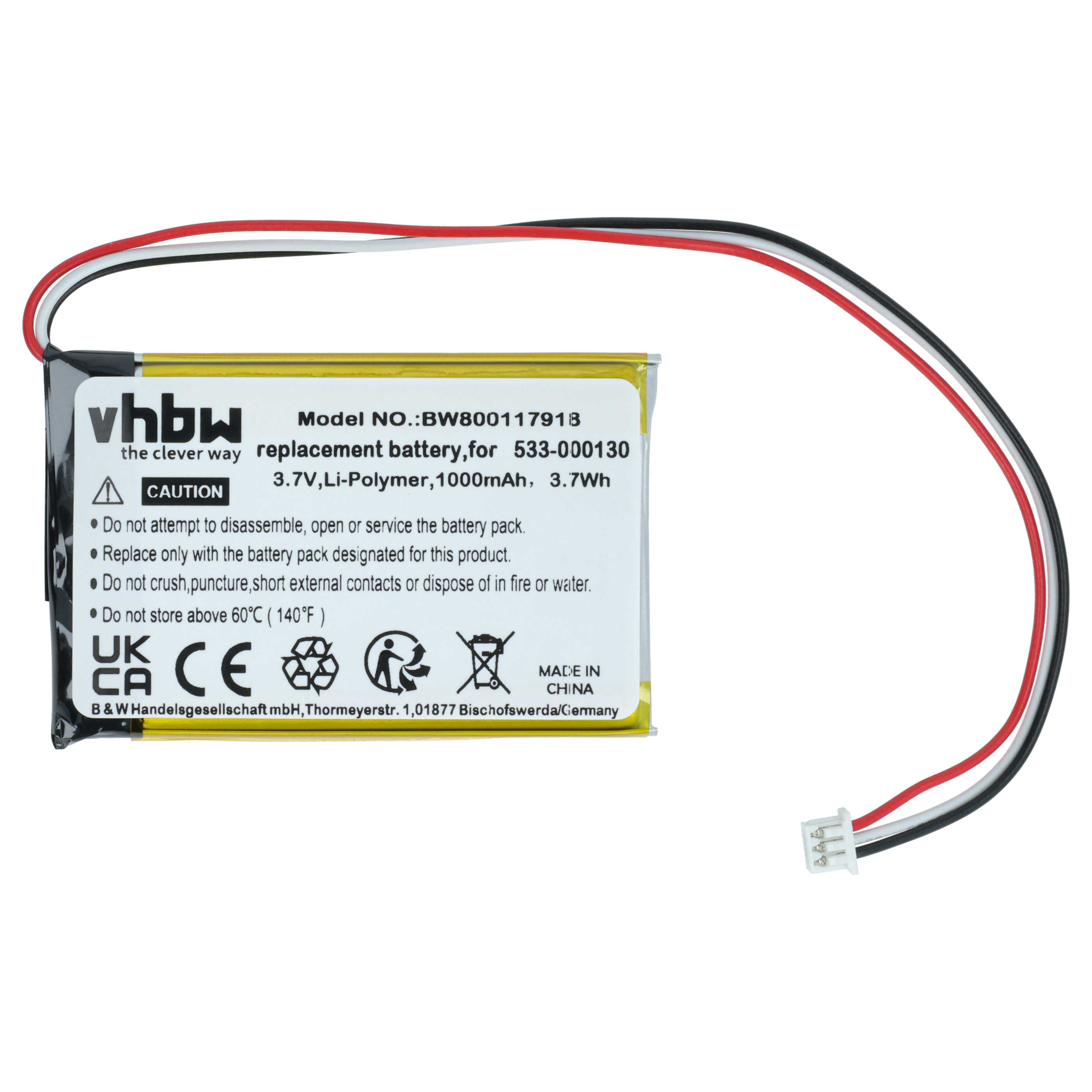 Batería reemplaza Logitech 533-000130 para ratón inalámbrico (1000 mAh, 3,7 V, Li-Polímero)