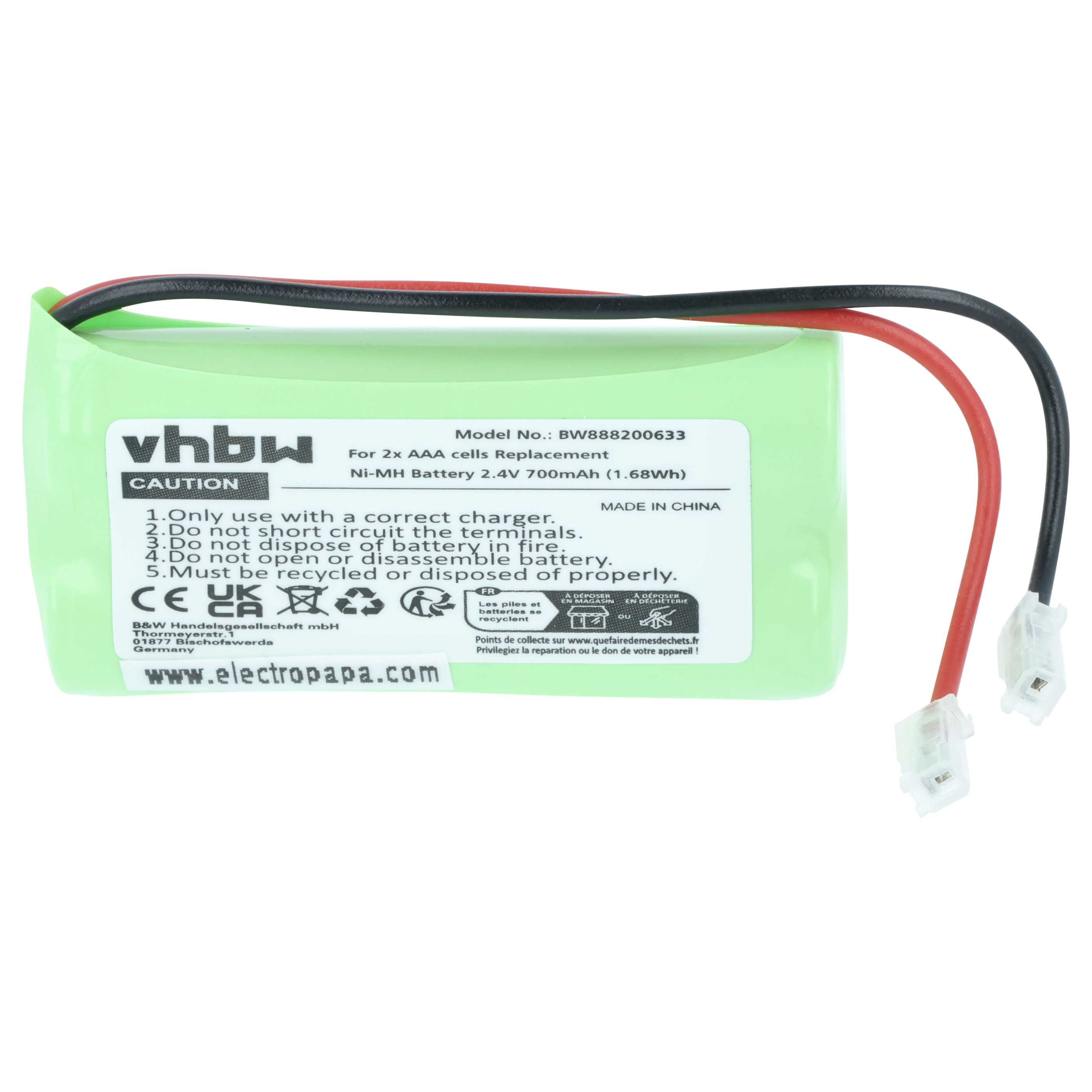 Universal Akku (2 Stück) passend für für diverse Geräte - 700mAh 2,4V NiMH, Typ AAA, Micro, HR03