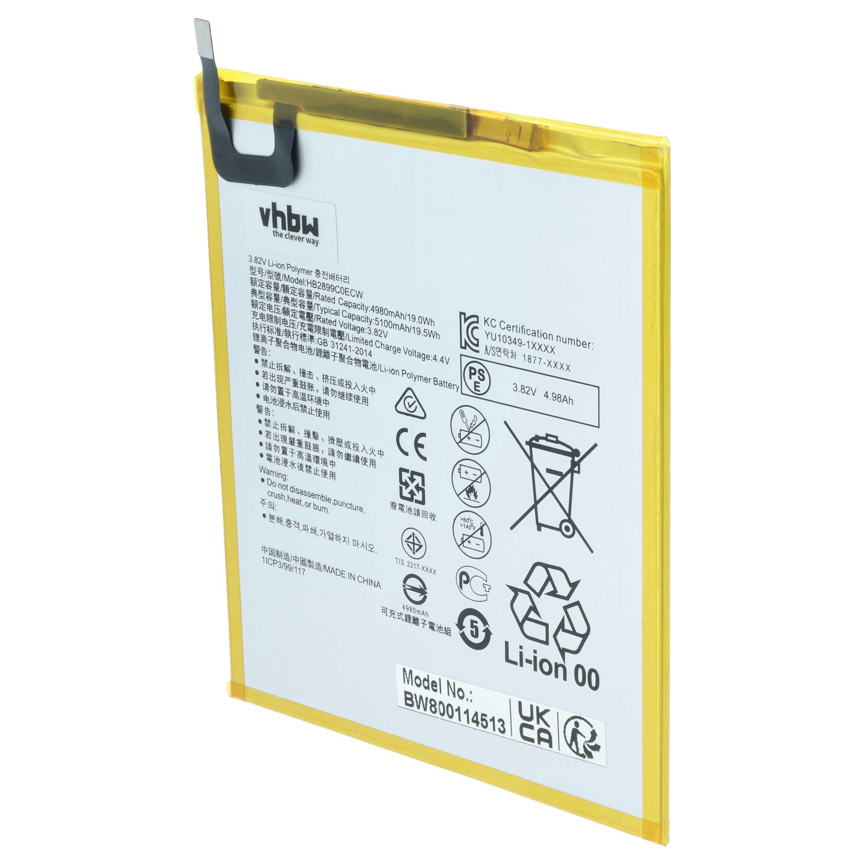 Tablet Battery replaces Huawei HB2899C0ECW - 5100 mAh 3.82 V Li-polymer