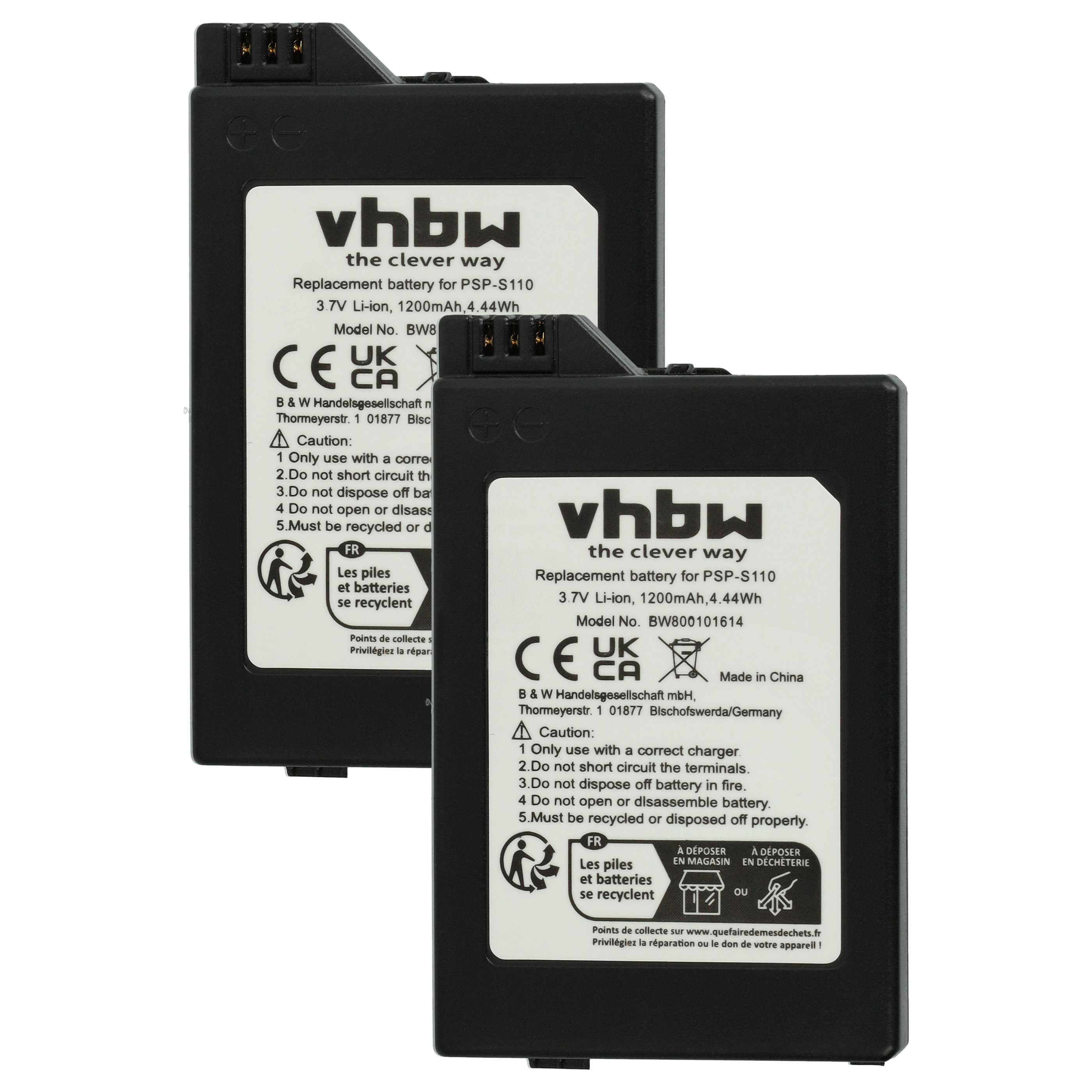 2x Batteria per console di gioco sostituisce Sony PSP-S110 - 1200mAh, 3,7V