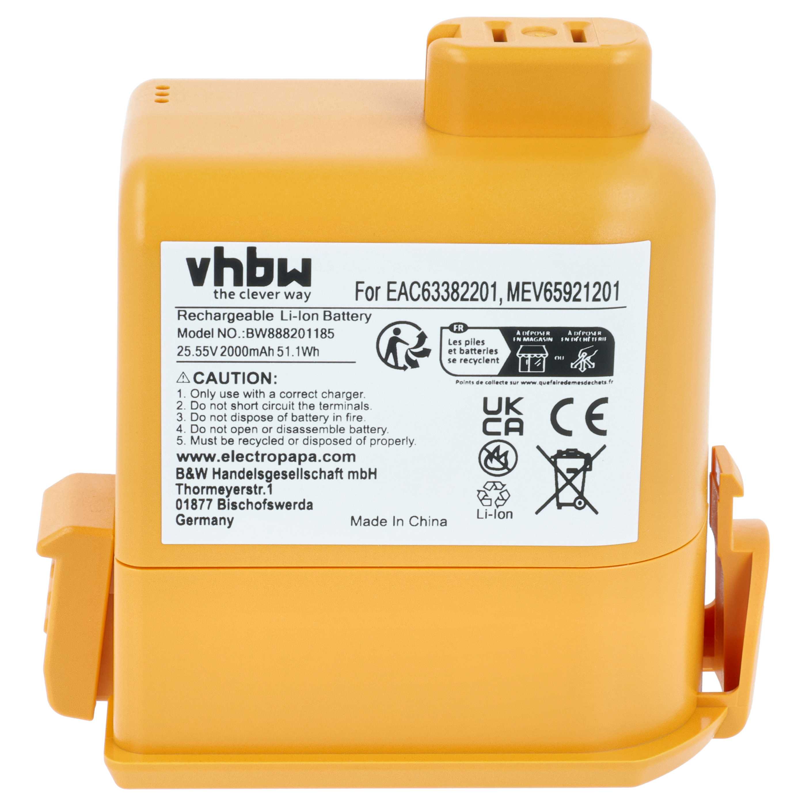 Battery replaces LG EAC63382202, EAC63382211, EAC63382204, EAC63382201, EAC63382208 for LG 2000mAh, 25.55V, Li-Ion