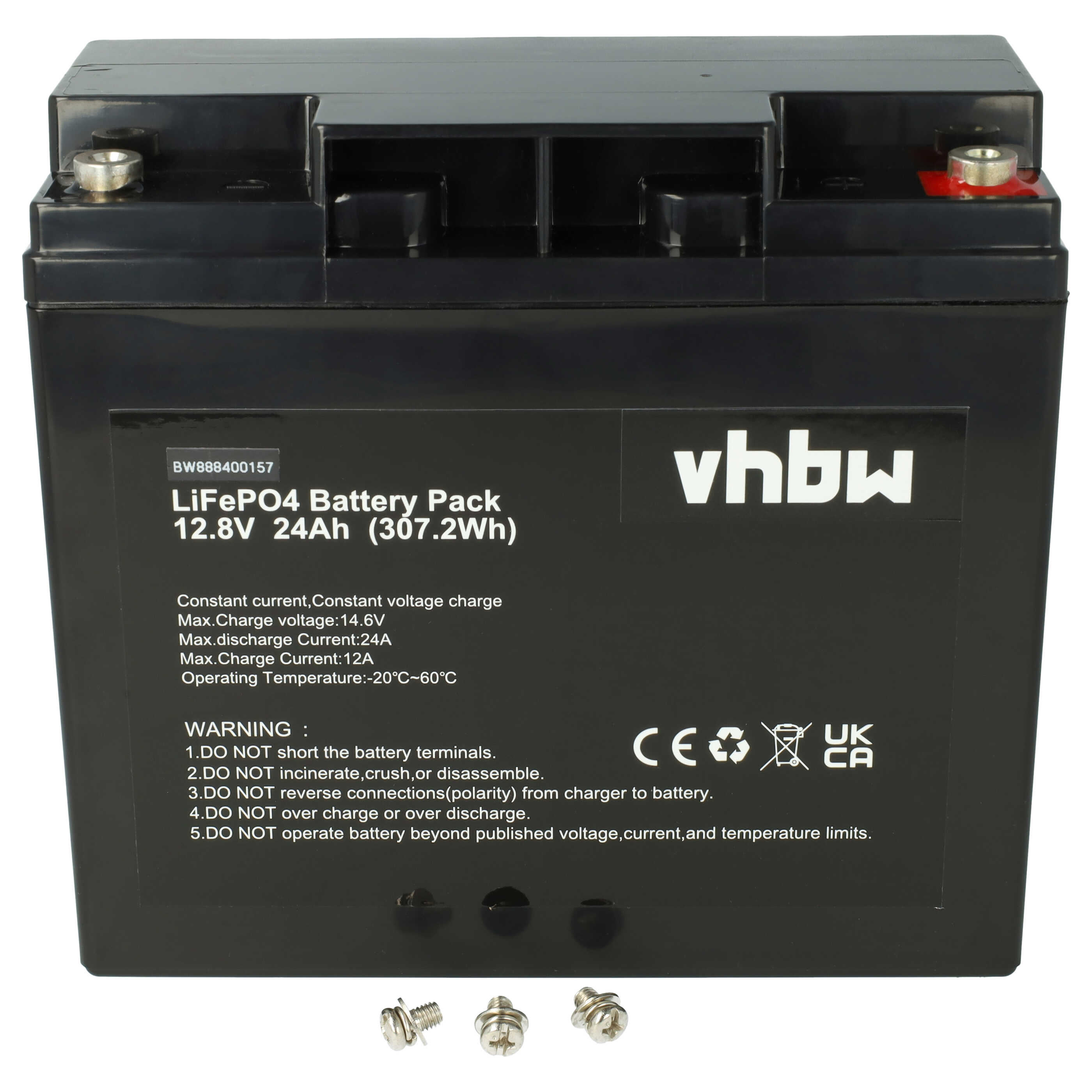 Bordbatterie Akku passend für Wohnmobil, Boot, Solaranlage - 24 Ah 12,8V LiFePO4, 24000mAh, schwarz