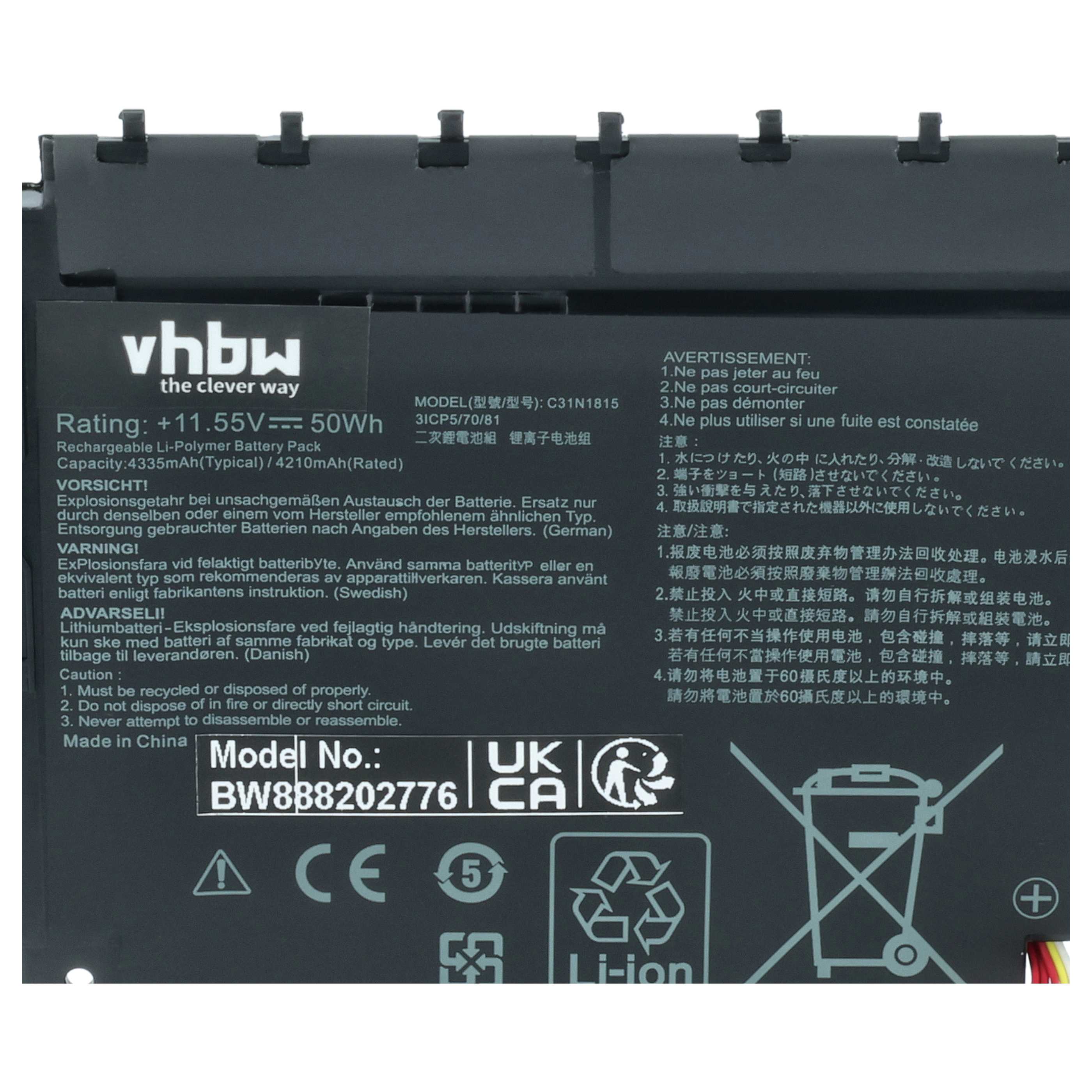 Akumulator do laptopa zamiennik Asus C31N1815, 0B200-03150000, B31BIEH - 4250 mAh 11,55 V LiPo