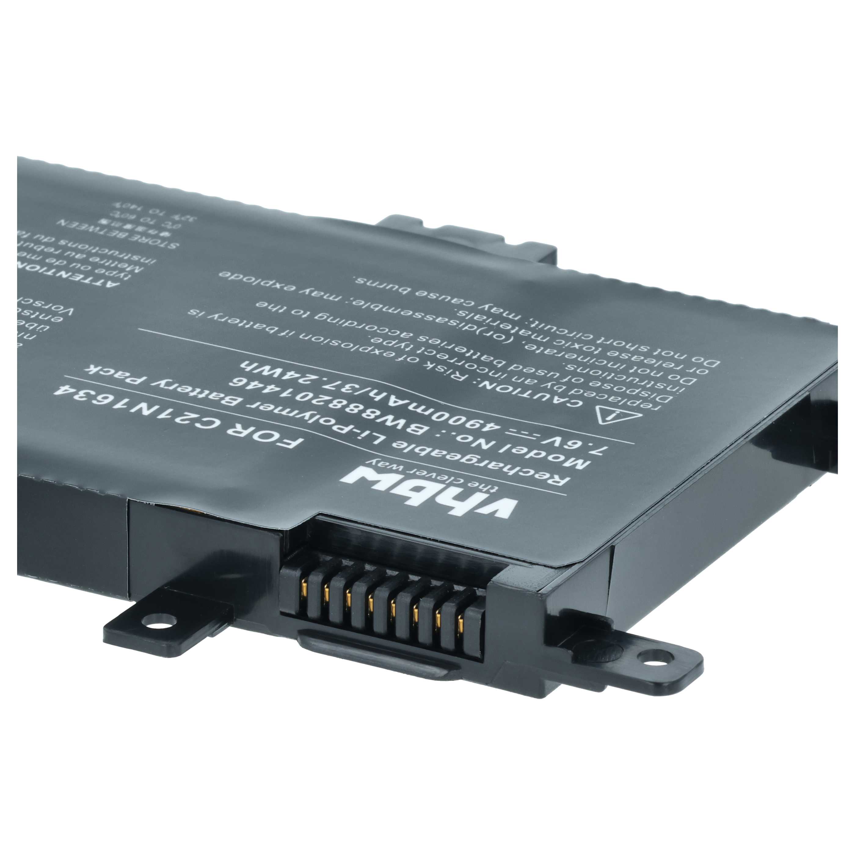 Akumulator do laptopa zamiennik Asus 0B200-02550200, 0B200-02550000, C21N1634 - 4900 mAh 7,6 V LiPo, czarny