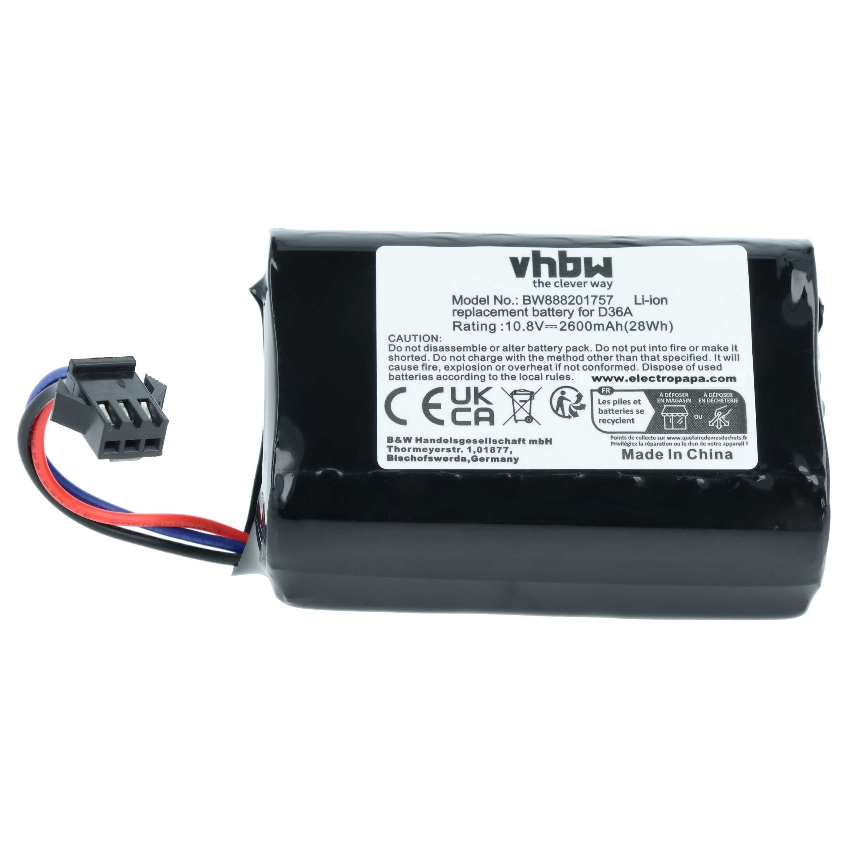 Batteria sostituisce Ecovacs DA60-Darfon, ZJ1450 per aspirapolvere - 2600mAh 10,8V Li-Ion