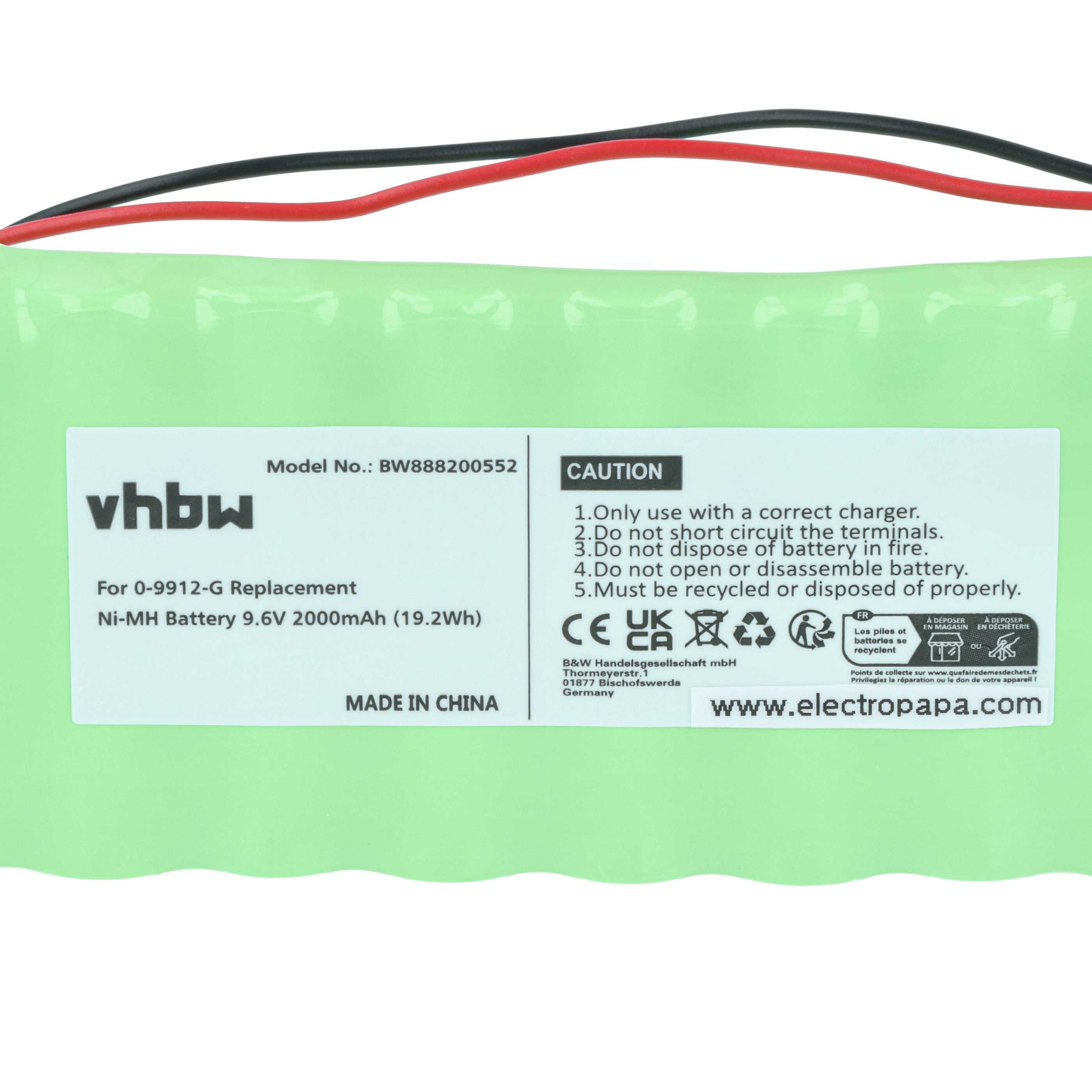 Batterie remplace Visonic 0-9912-G, 100729, 103-300672 pour centrale d'alarme Visonic - 2000mAh 9,6V NiMH