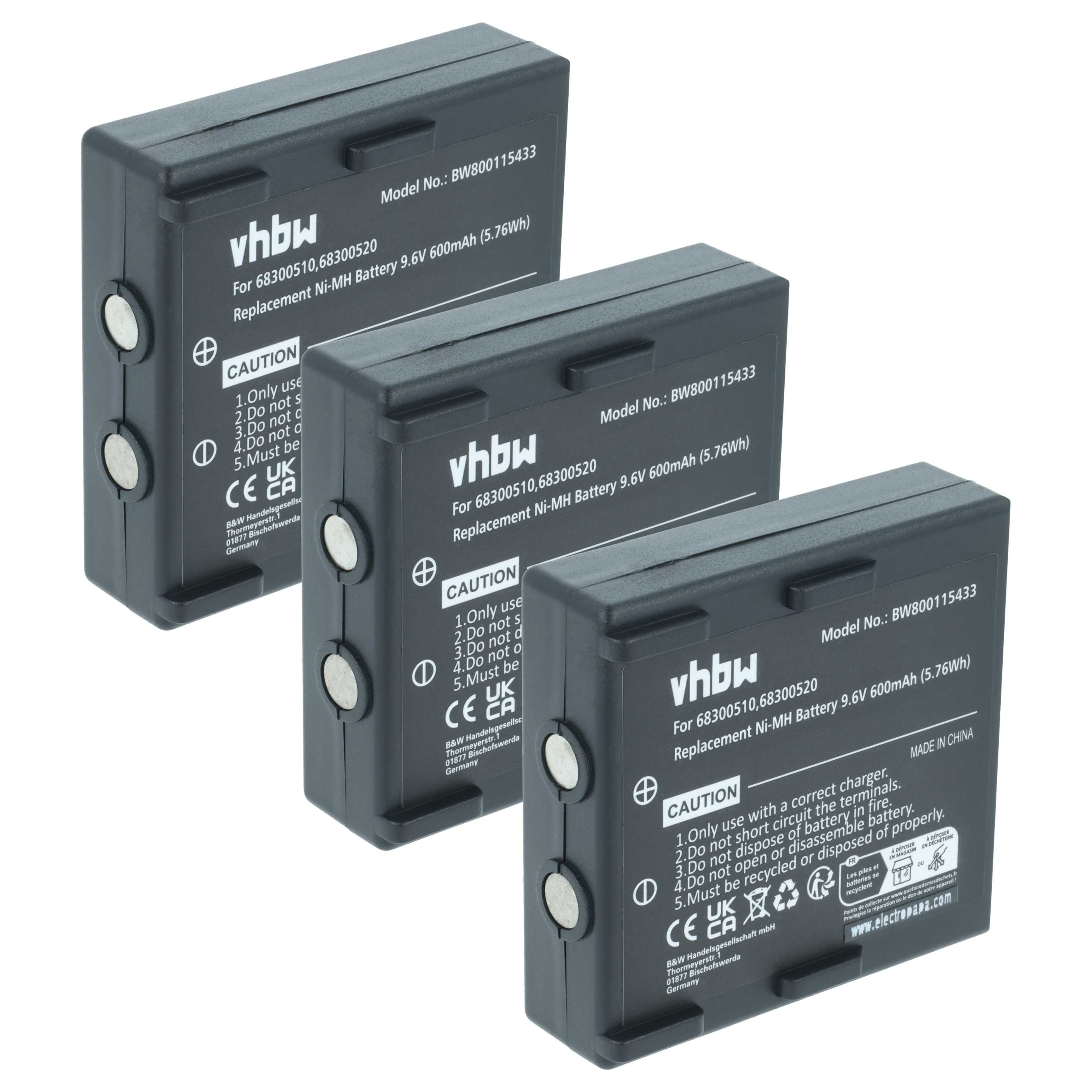 3x Akumulator do zdalnego sterowania zamiennik Abitron 68300510, 68300520, 68300525 - 600mAh 9,6V NiMH