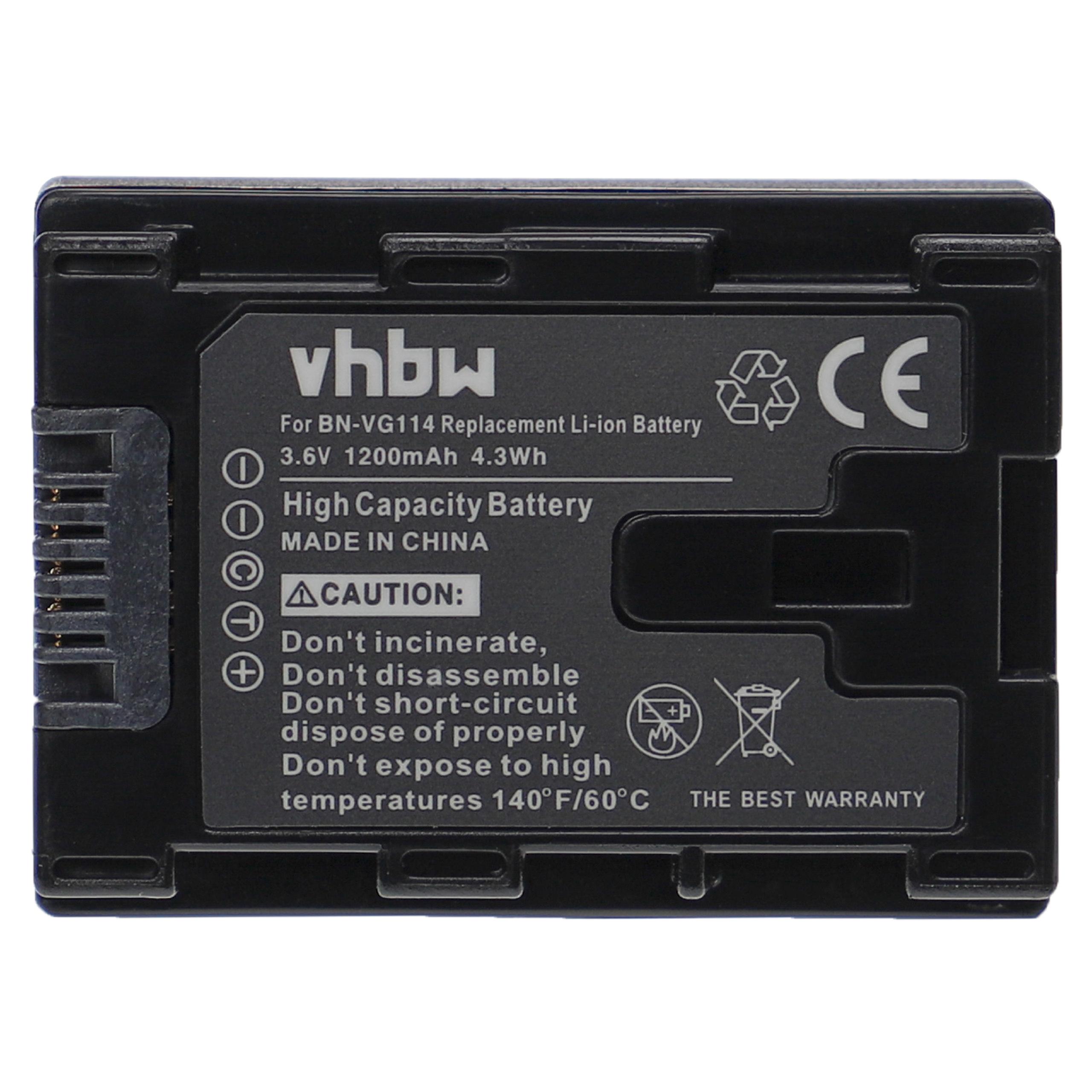 Batterie remplace JVC BN-VG114 pour caméscope - 1200mAh 3,6V Li-ion avec puce