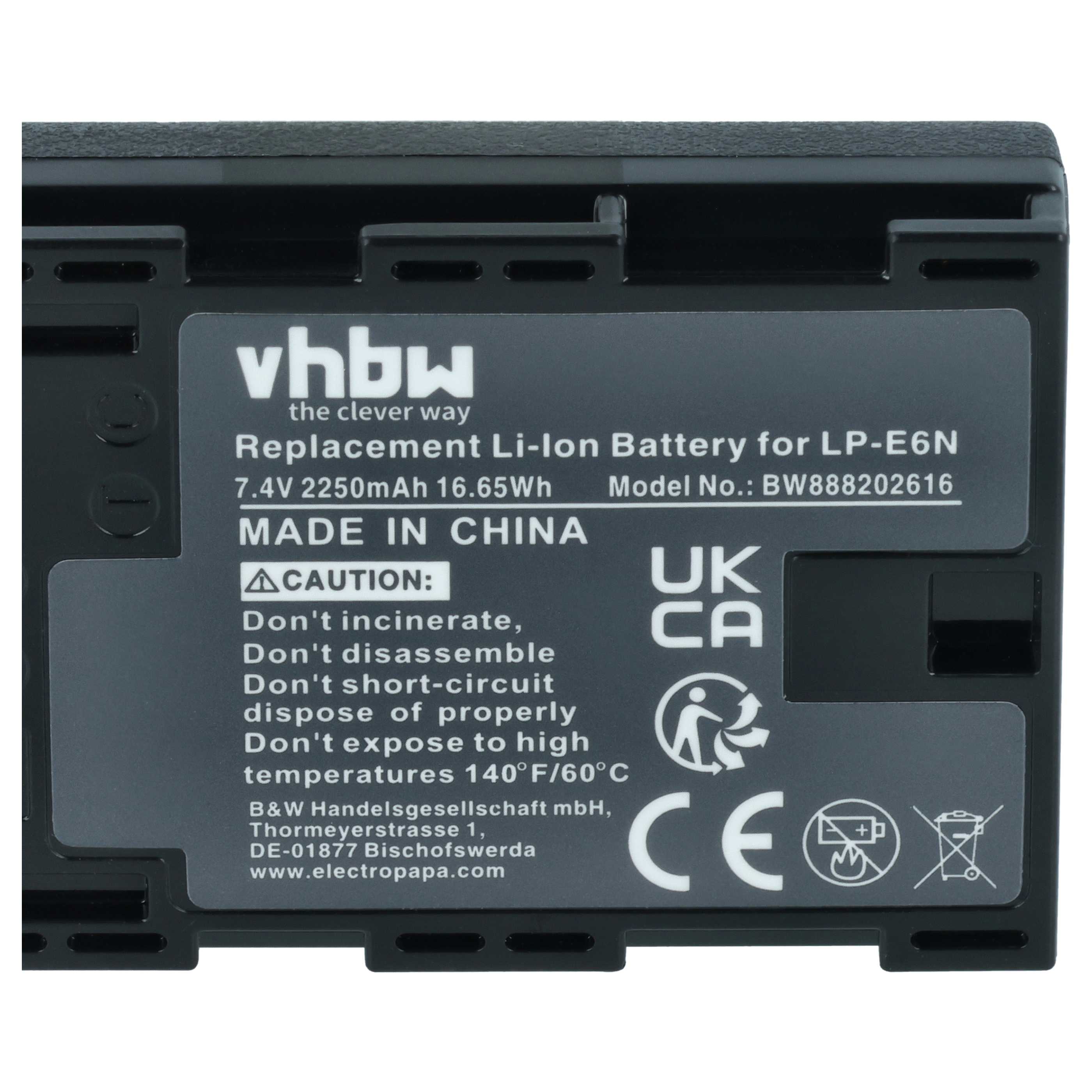 Kamera-Akku (2 Stück) als Ersatz für Canon LP-E6N für Blackmagic - 2250mAh 7,4V Li-Ion mit Infochip