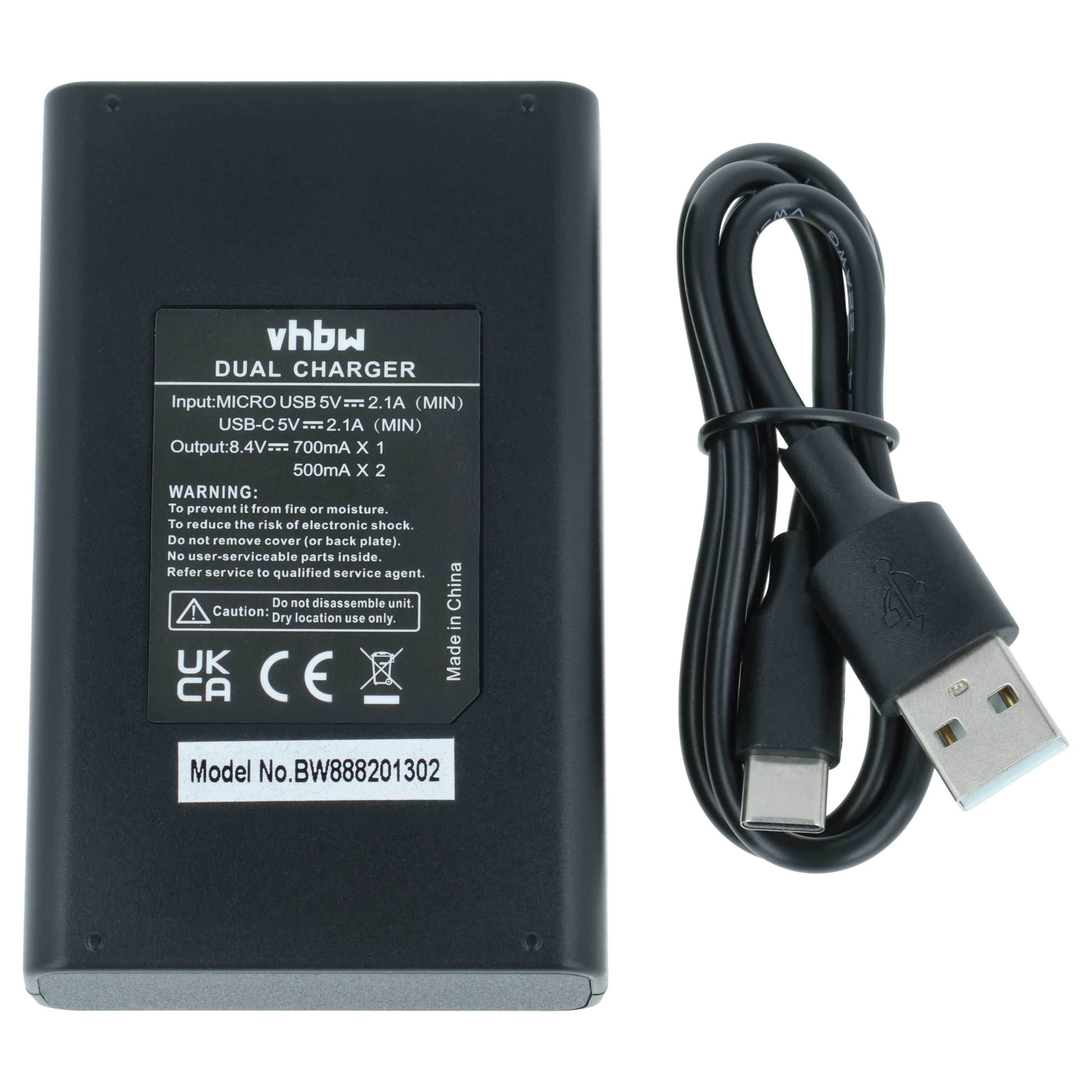 Battery Charger USB-C + Cable USB-C replaces Panasonic DE‑A80, DE‑A79BB for Leica Digital Camera etc.