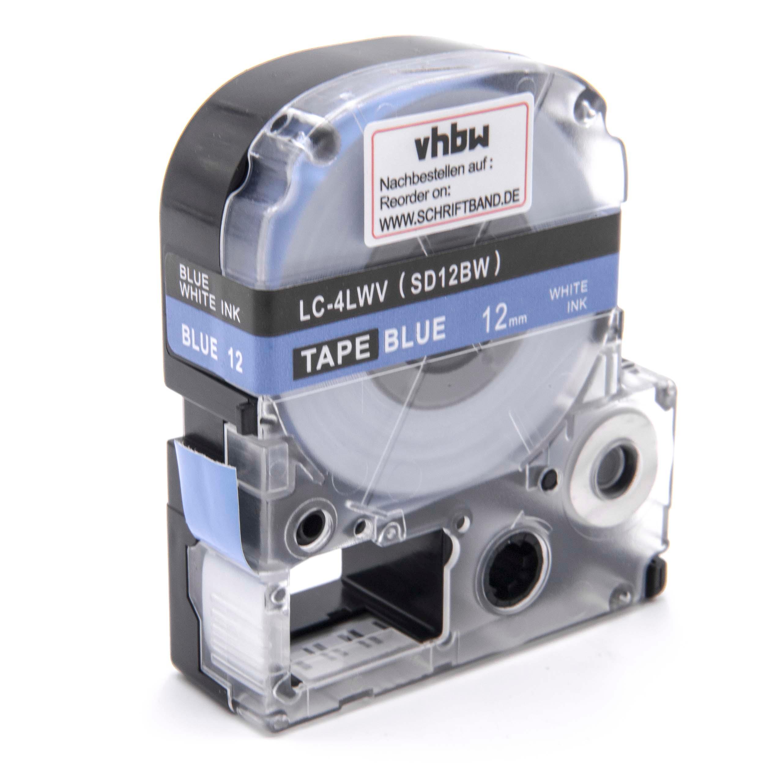 Label Tape as Replacement for Epson LC-4LWV - 12 mm White to Blue